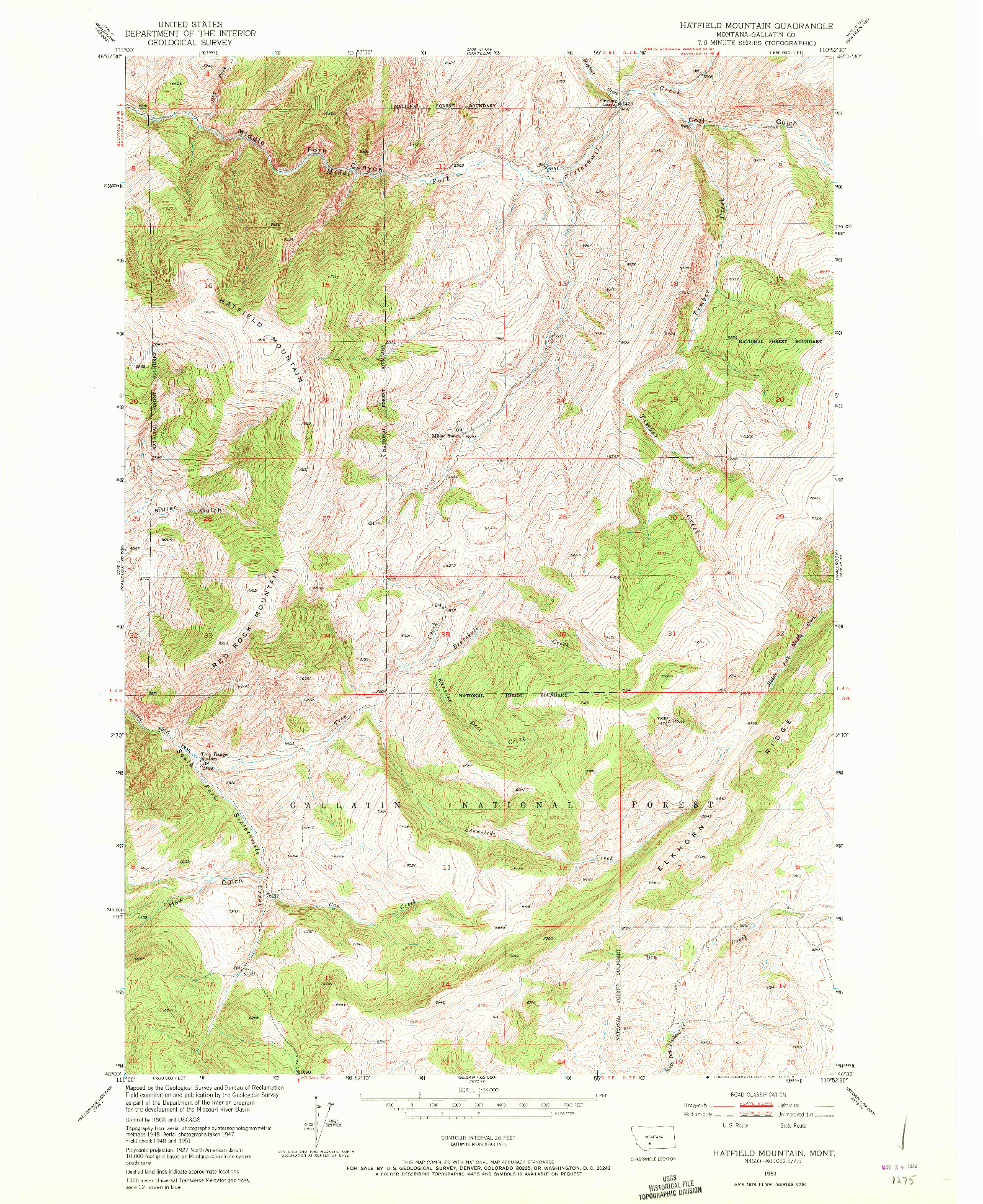 USGS 1:24000-SCALE QUADRANGLE FOR HATFIELD MOUNTAIN, MT 1951