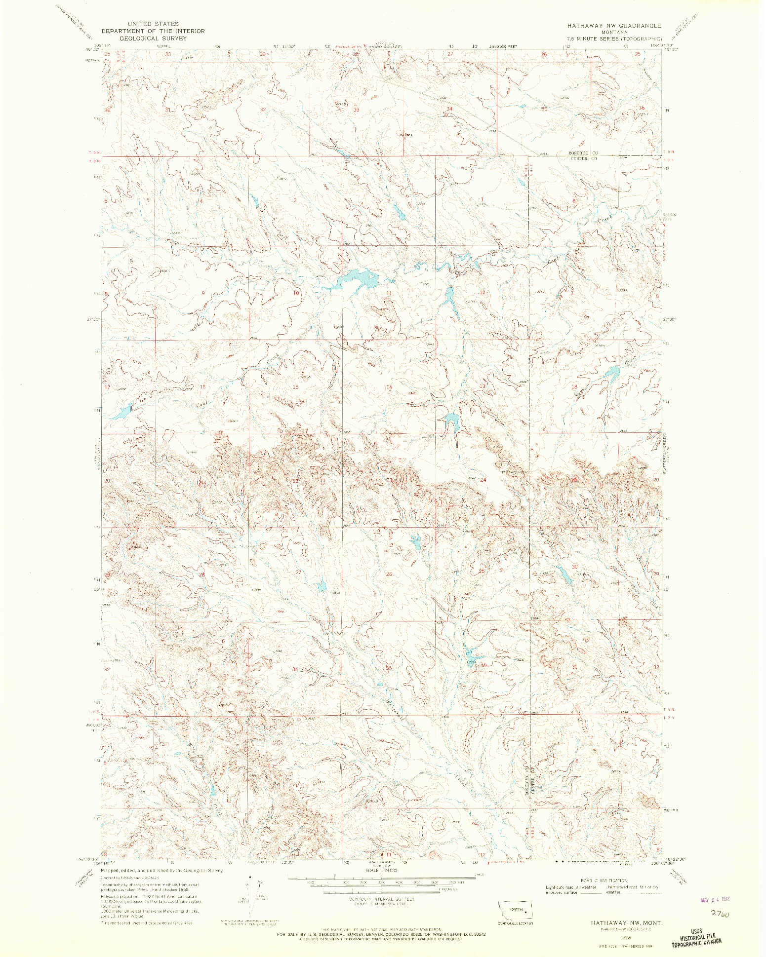 USGS 1:24000-SCALE QUADRANGLE FOR HATHAWAY NW, MT 1968