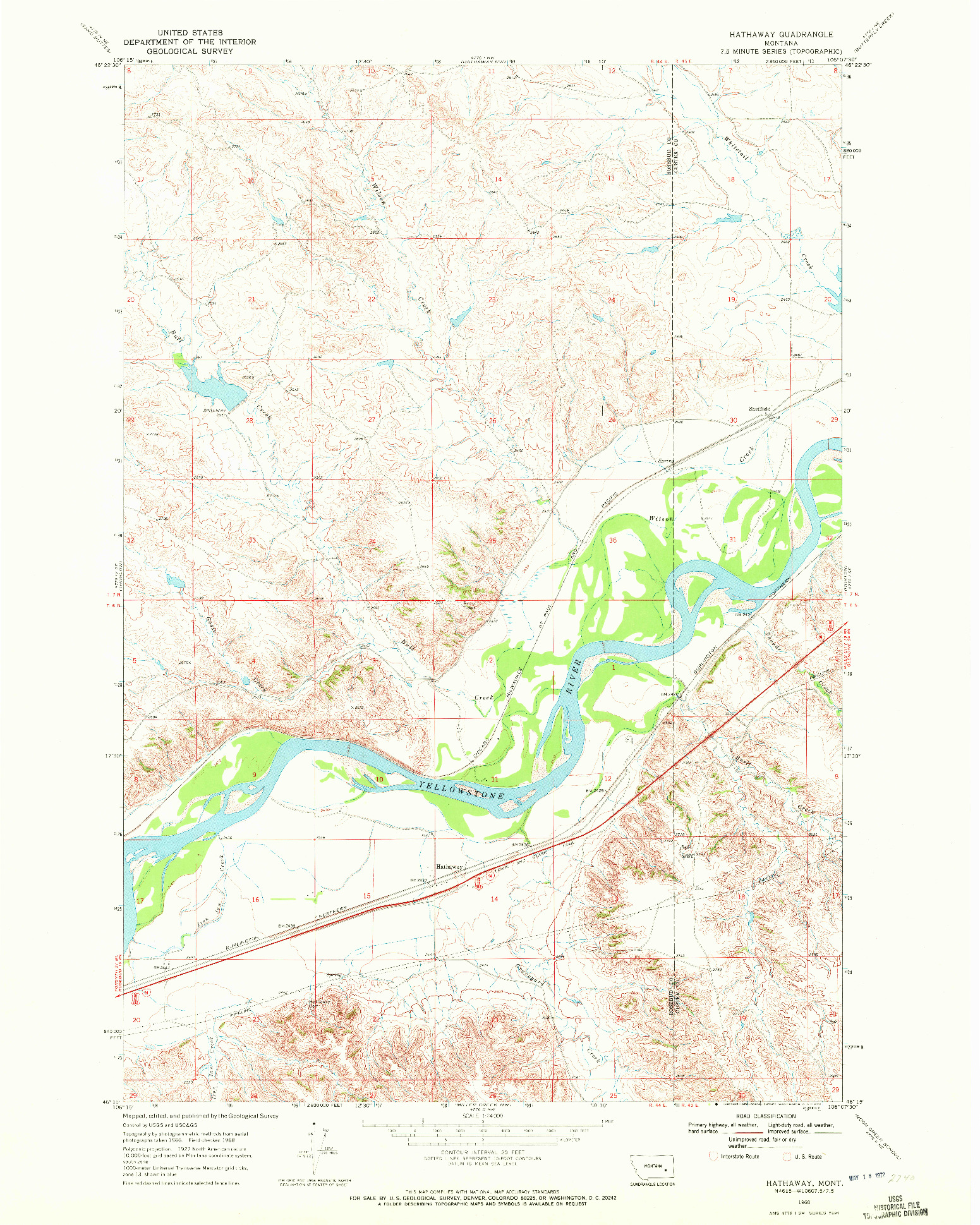 USGS 1:24000-SCALE QUADRANGLE FOR HATHAWAY, MT 1968