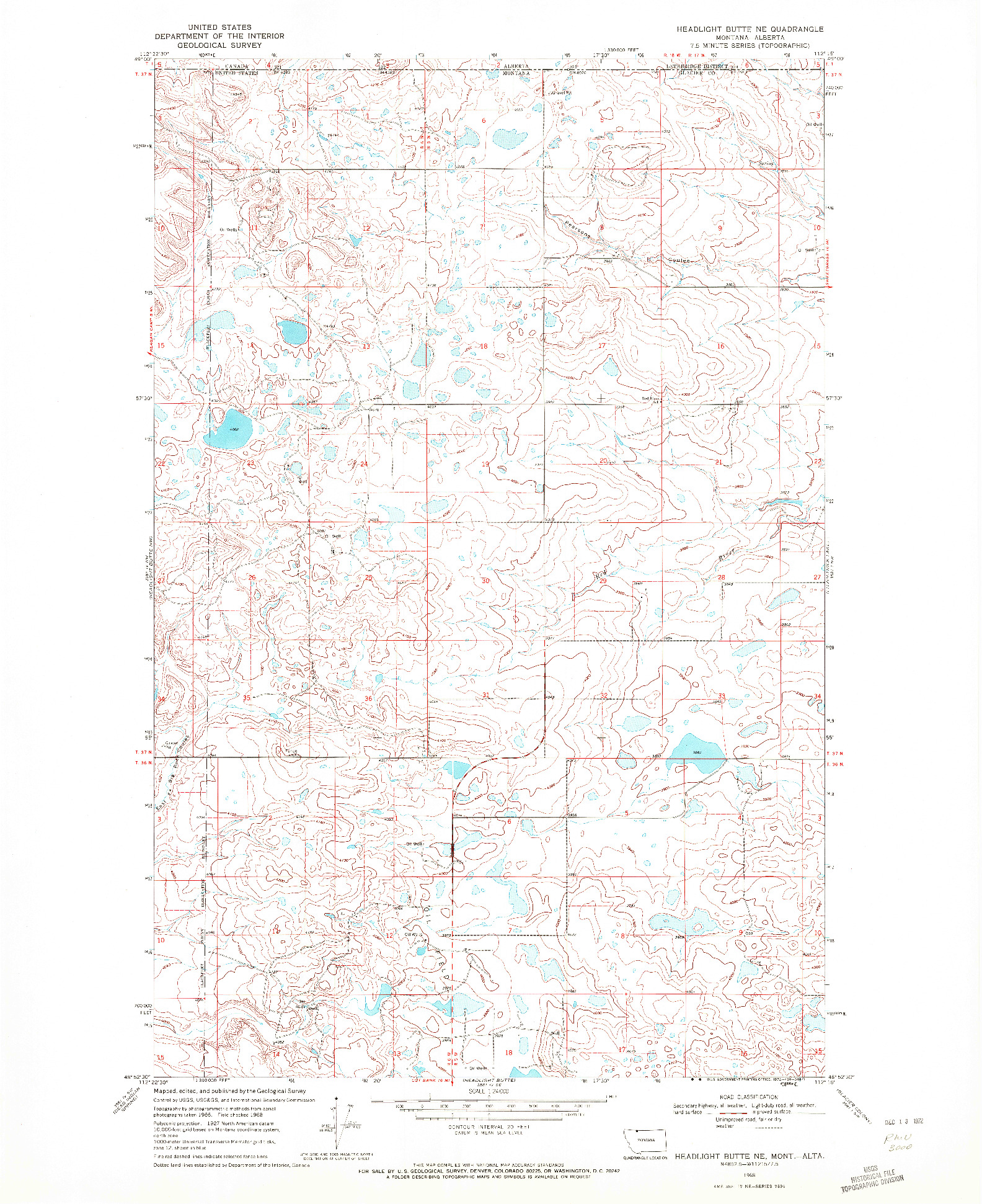 USGS 1:24000-SCALE QUADRANGLE FOR HEADLIGHT BUTTE NE, MT 1968