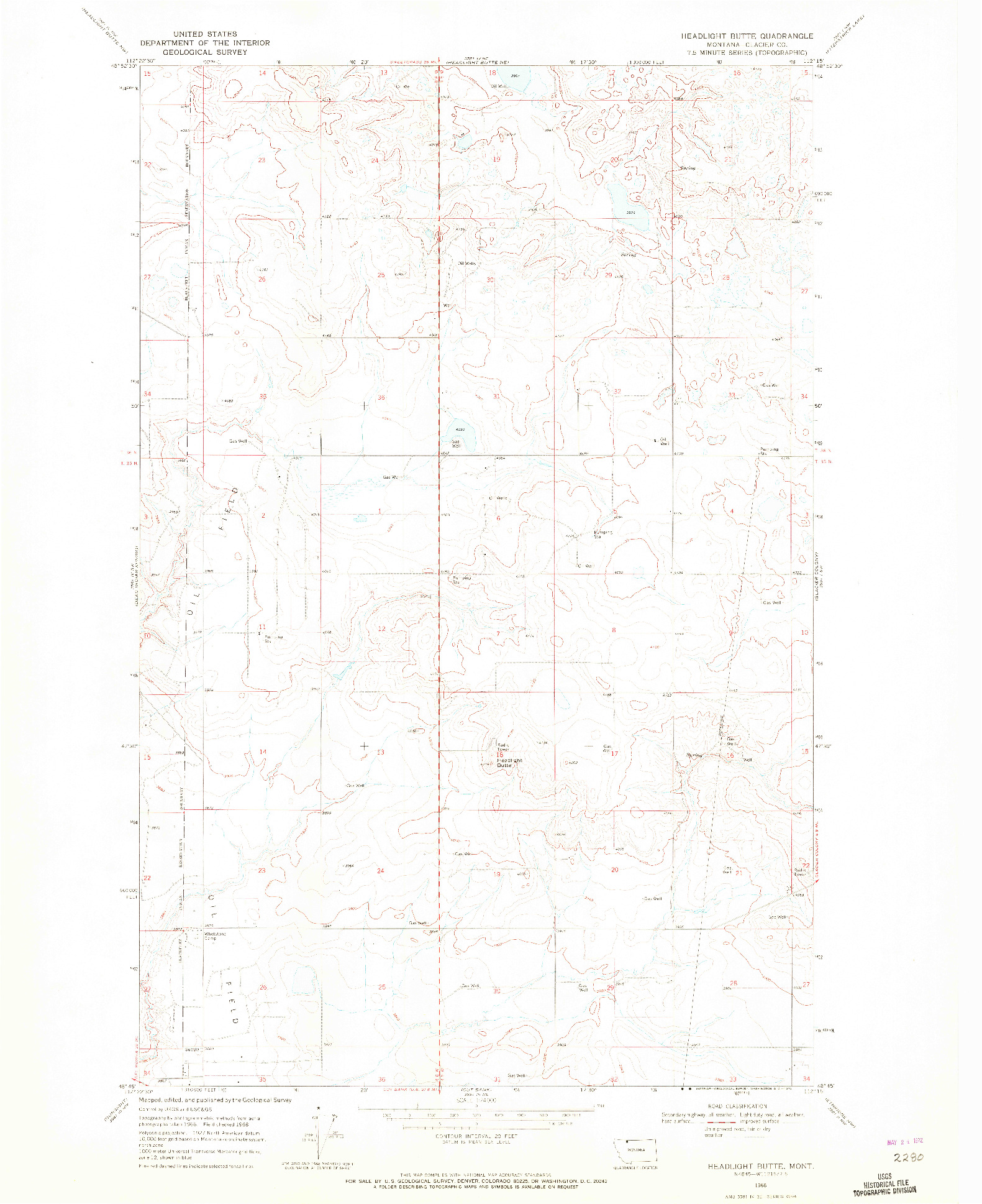 USGS 1:24000-SCALE QUADRANGLE FOR HEADLIGHT BUTTE, MT 1968