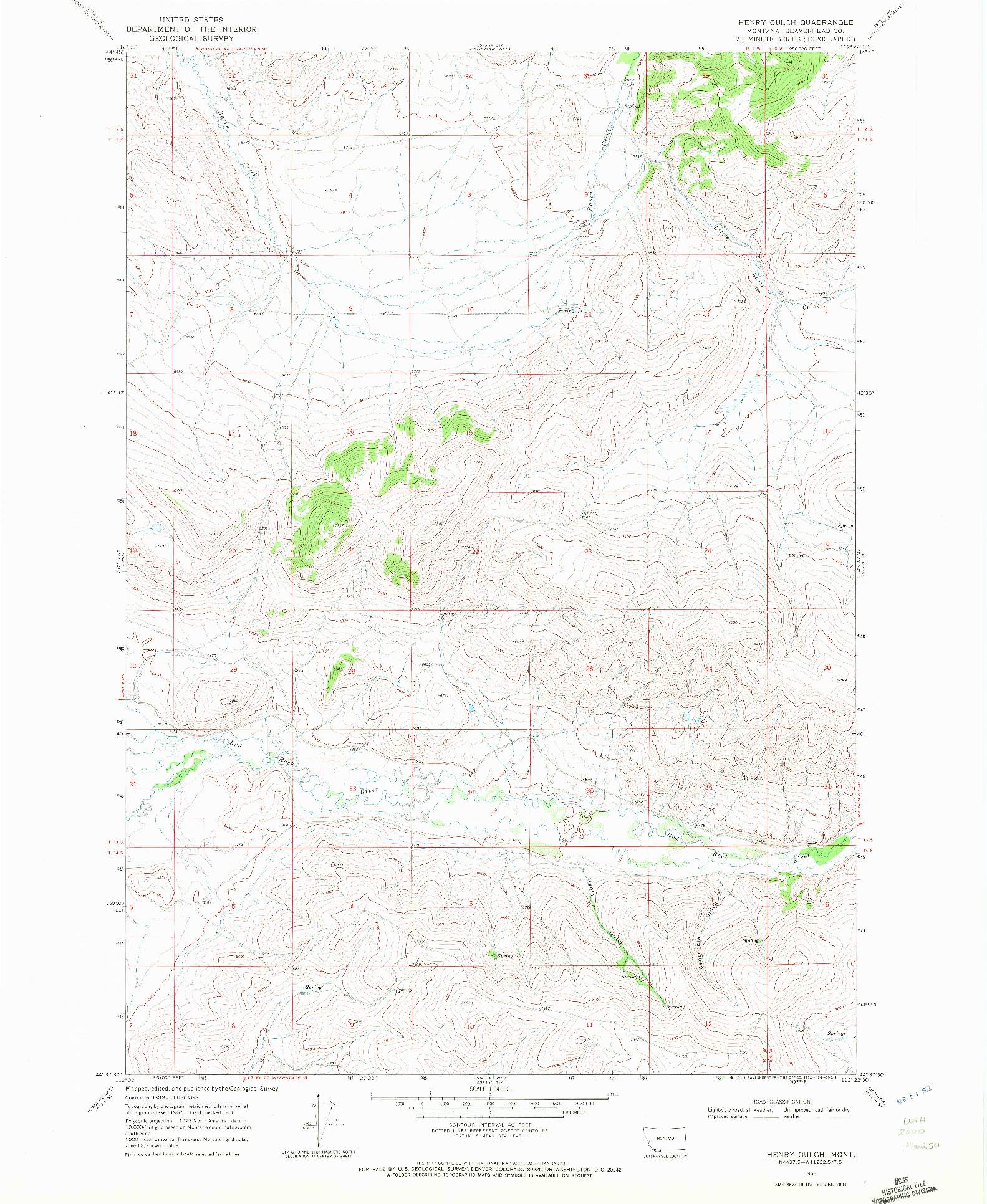 USGS 1:24000-SCALE QUADRANGLE FOR HENRY GULCH, MT 1968