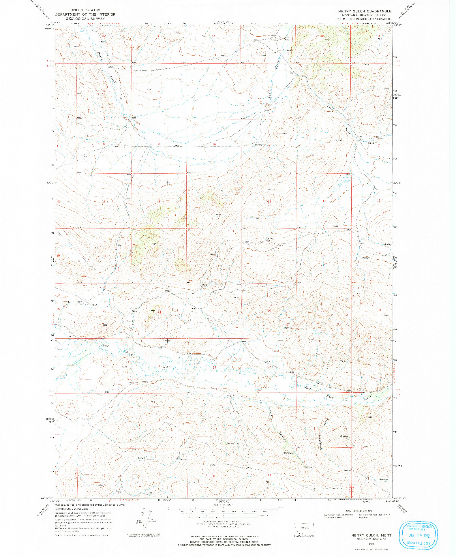 USGS 1:24000-SCALE QUADRANGLE FOR HENRY GULCH, MT 1968