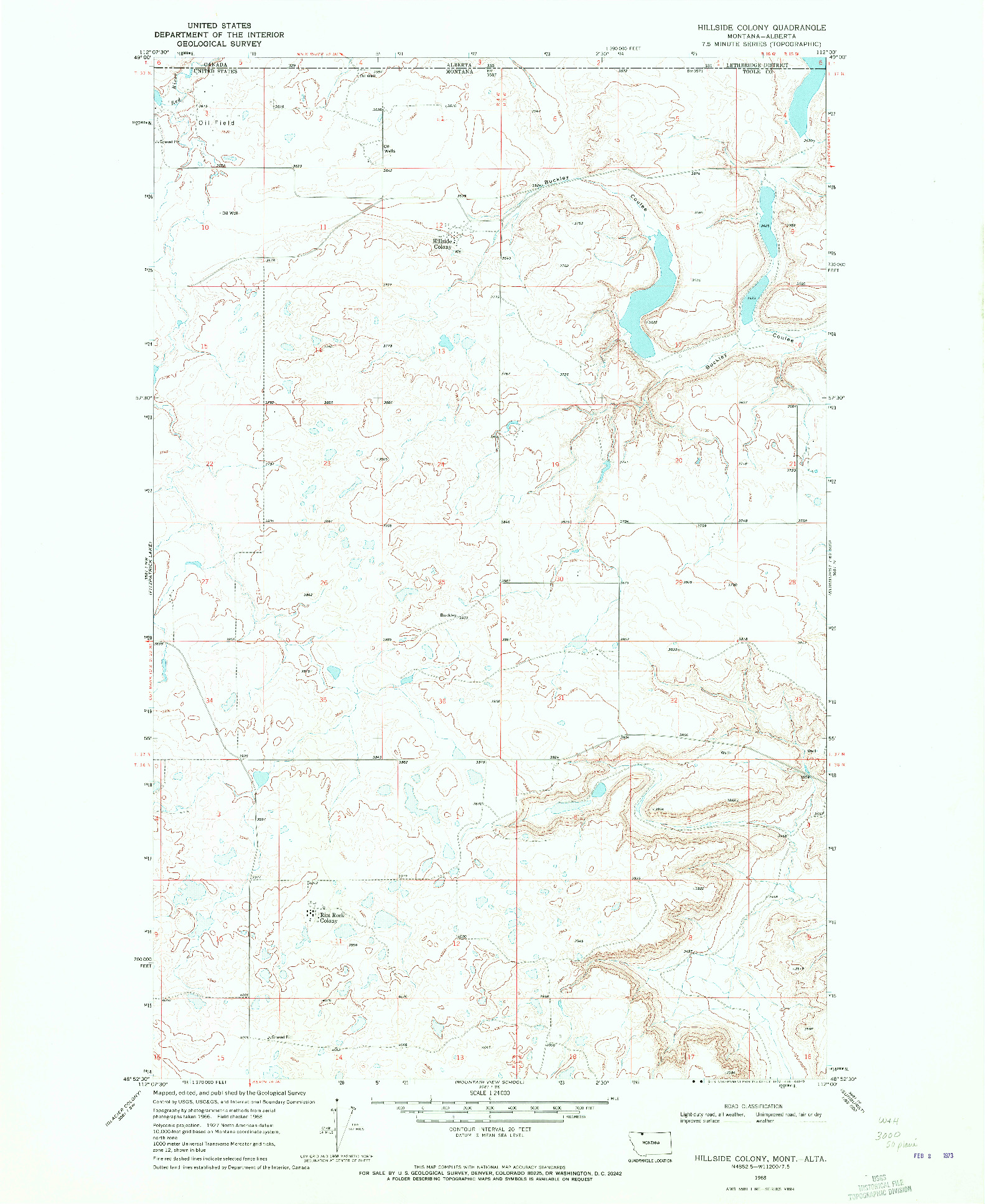 USGS 1:24000-SCALE QUADRANGLE FOR HILLSIDE COLONY, MT 1968