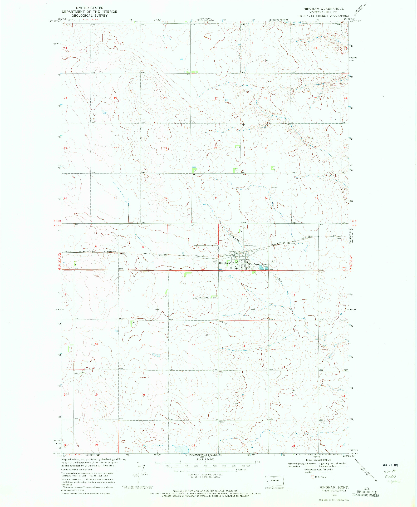 USGS 1:24000-SCALE QUADRANGLE FOR HINGHAM, MT 1969