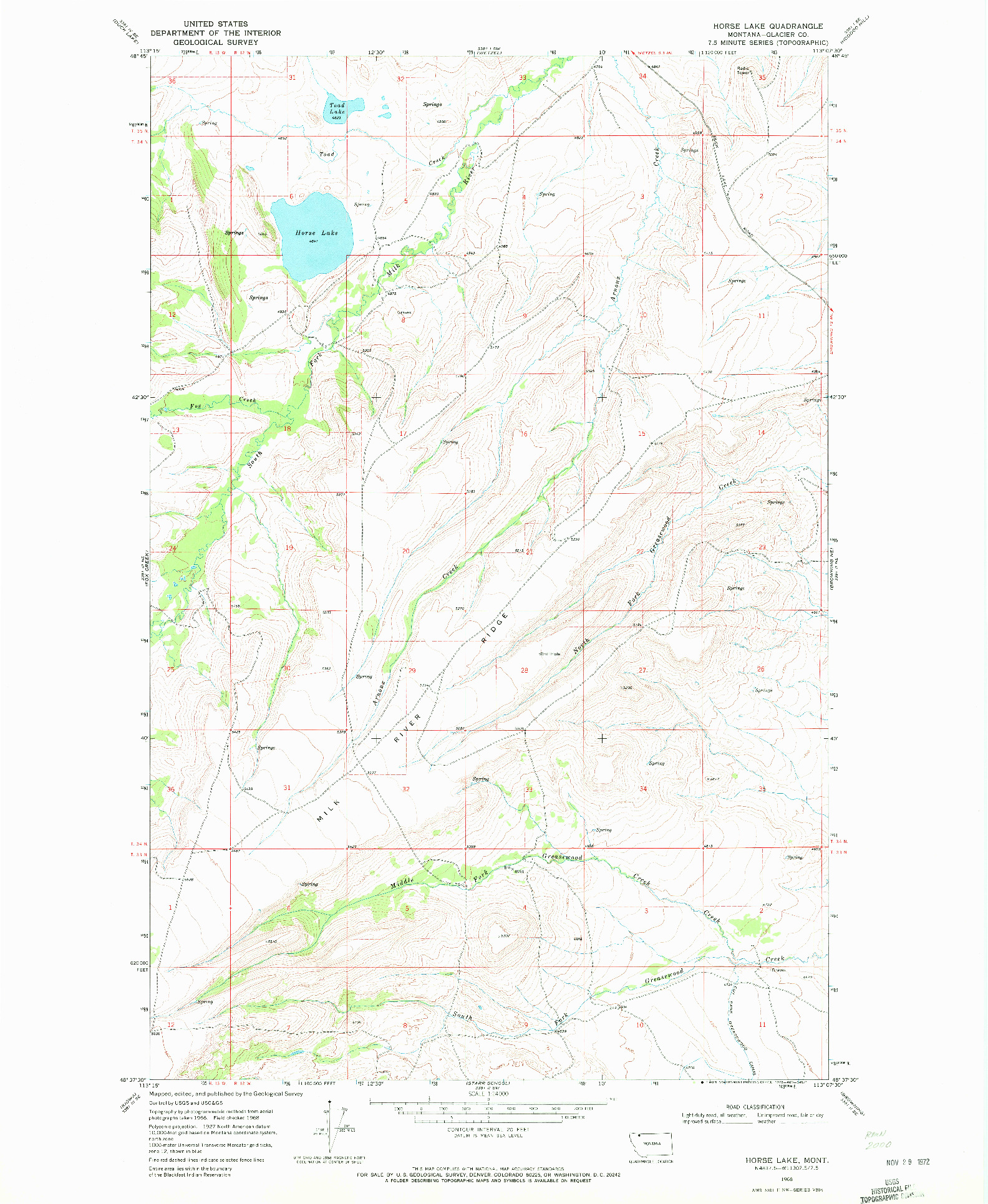 USGS 1:24000-SCALE QUADRANGLE FOR HORSE LAKE, MT 1968