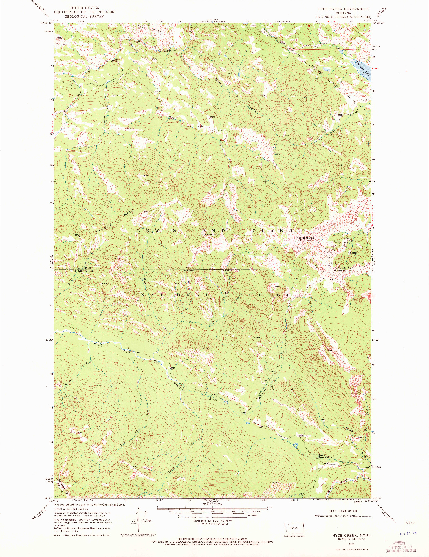 USGS 1:24000-SCALE QUADRANGLE FOR HYDE CREEK, MT 1968