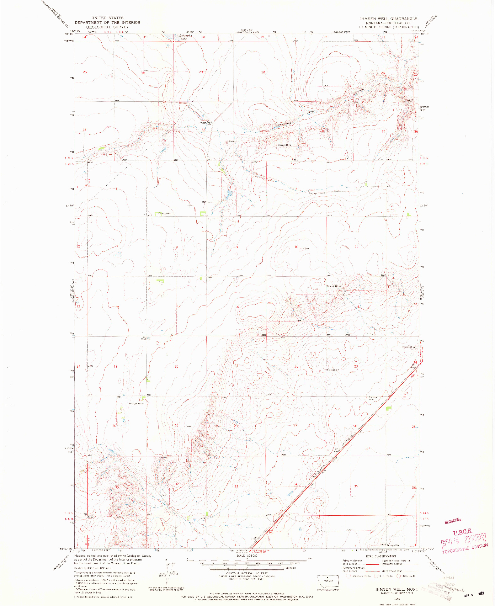 USGS 1:24000-SCALE QUADRANGLE FOR IHMSEN WELL, MT 1969