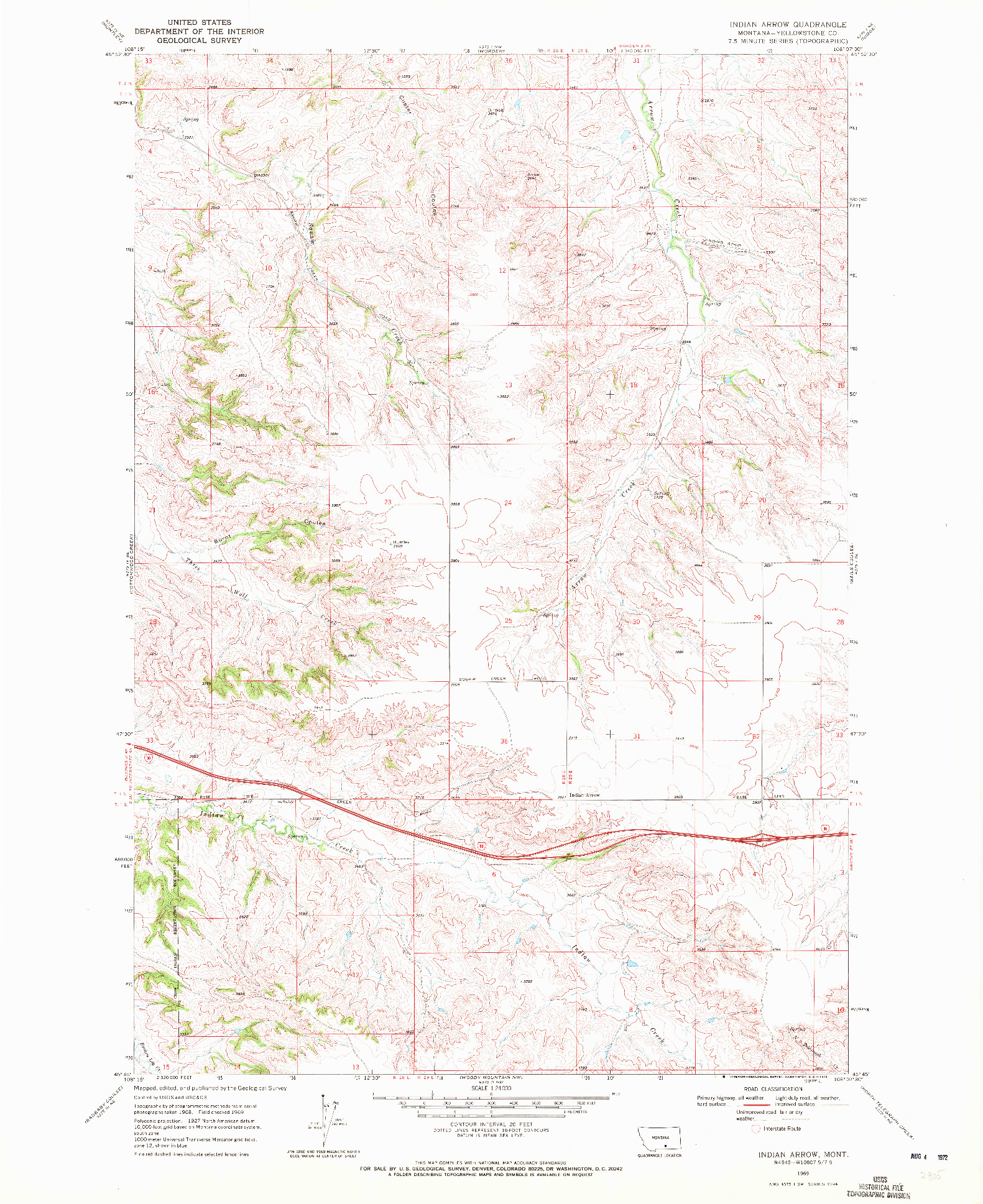 USGS 1:24000-SCALE QUADRANGLE FOR INDIAN ARROW, MT 1969