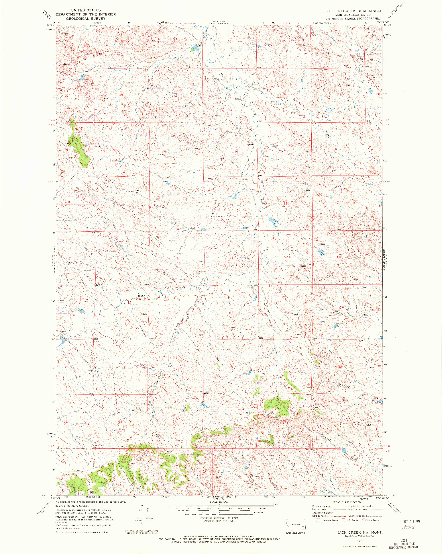 USGS 1:24000-SCALE QUADRANGLE FOR JACK CREEK NW, MT 1969
