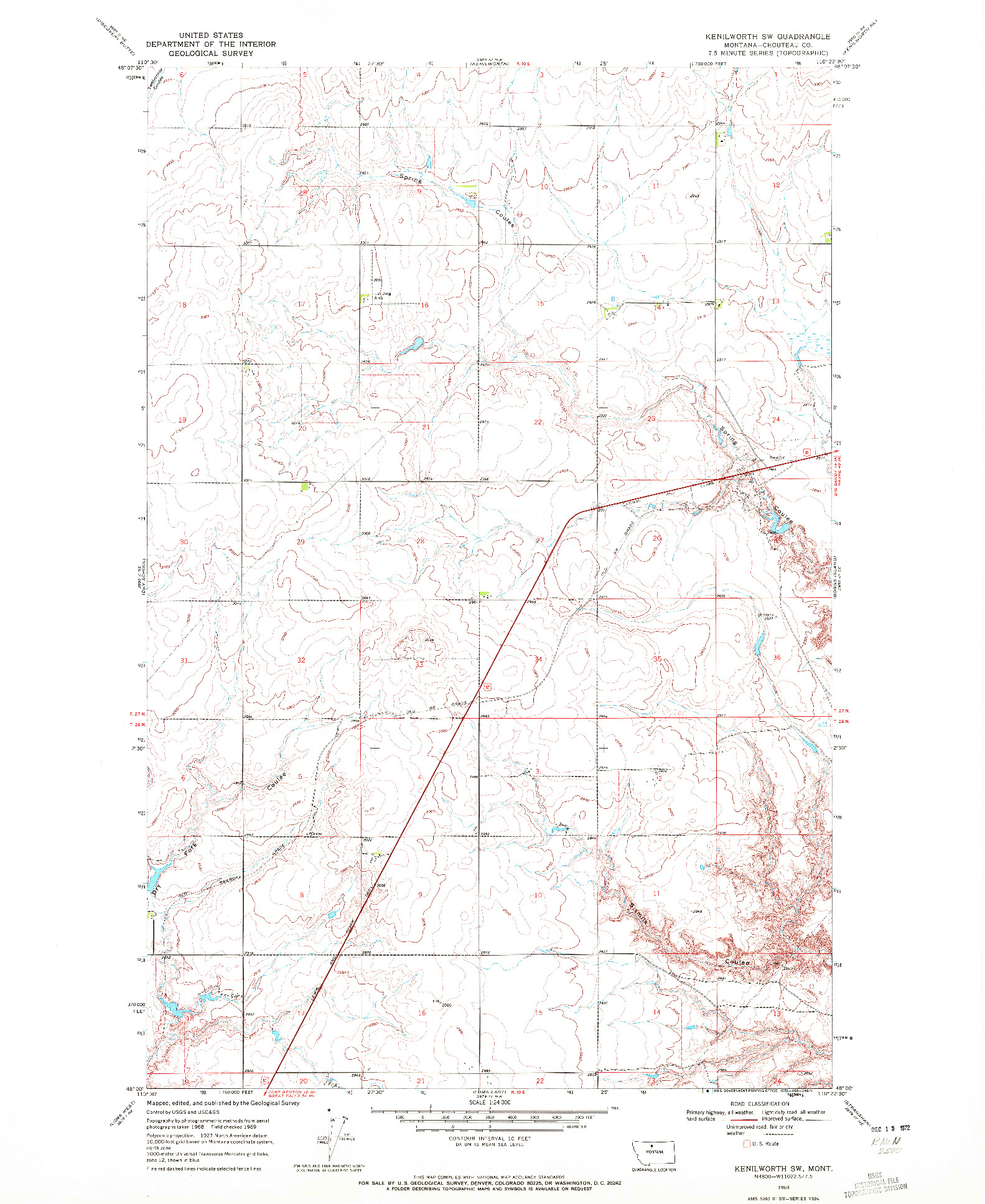 USGS 1:24000-SCALE QUADRANGLE FOR KENILWORTH SW, MT 1969