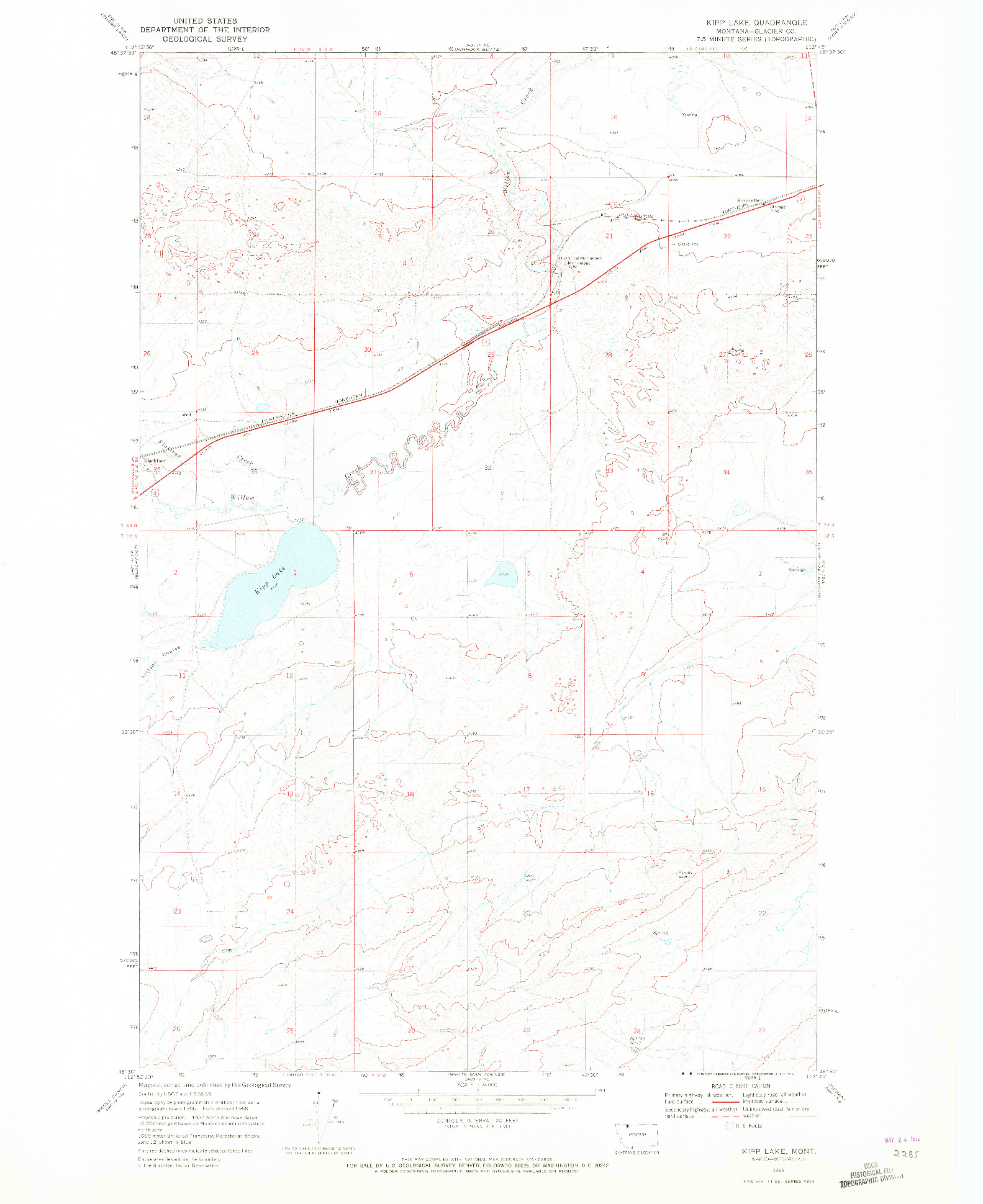 USGS 1:24000-SCALE QUADRANGLE FOR KIPP LAKE, MT 1968