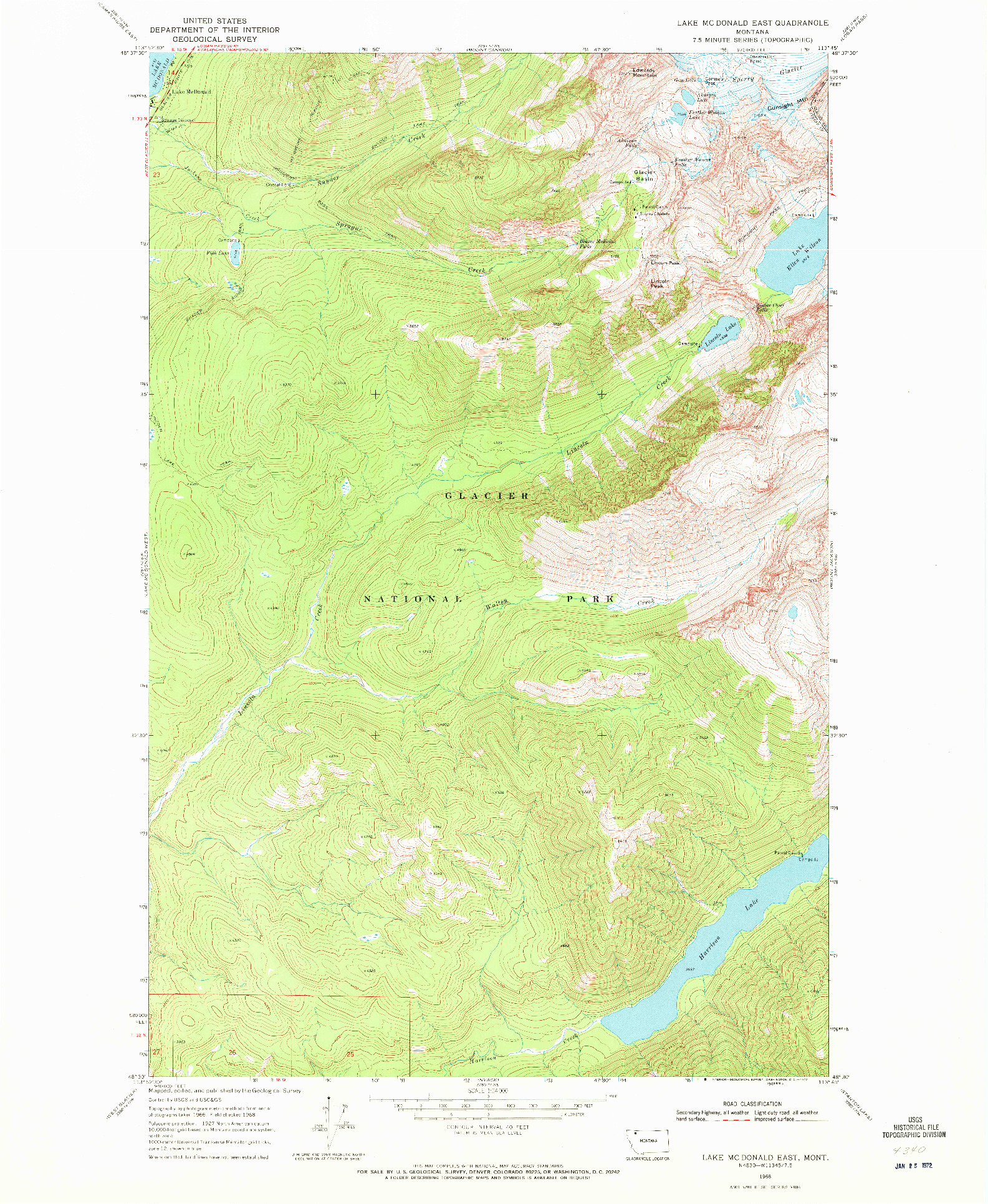 USGS 1:24000-SCALE QUADRANGLE FOR LAKE MC DONALD EAST, MT 1968