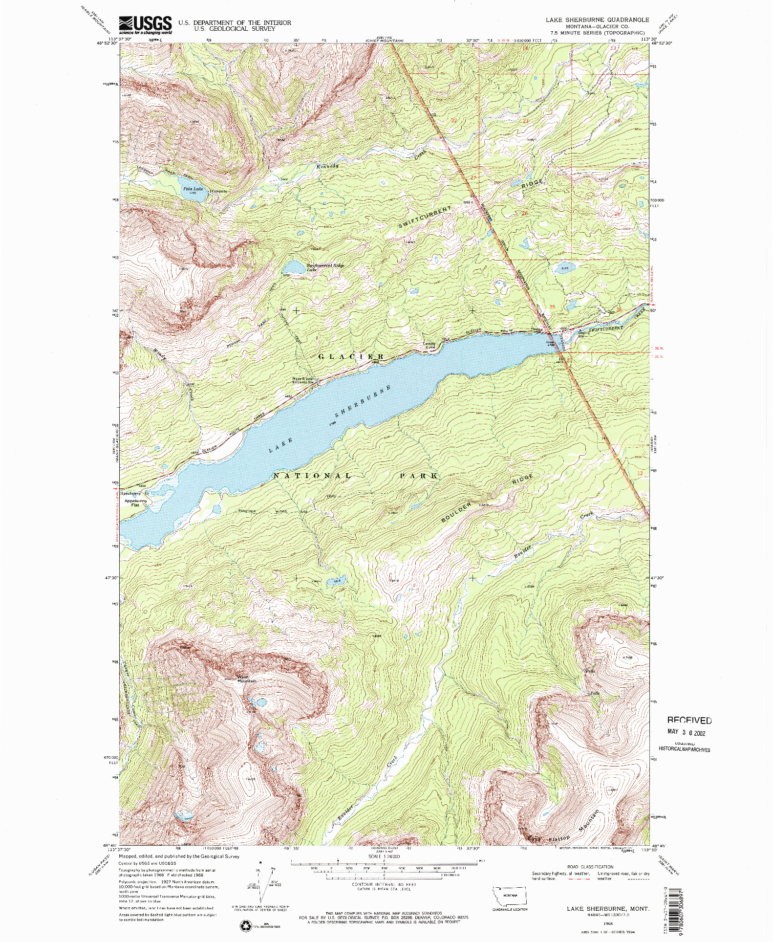 USGS 1:24000-SCALE QUADRANGLE FOR LAKE SHERBURNE, MT 1968