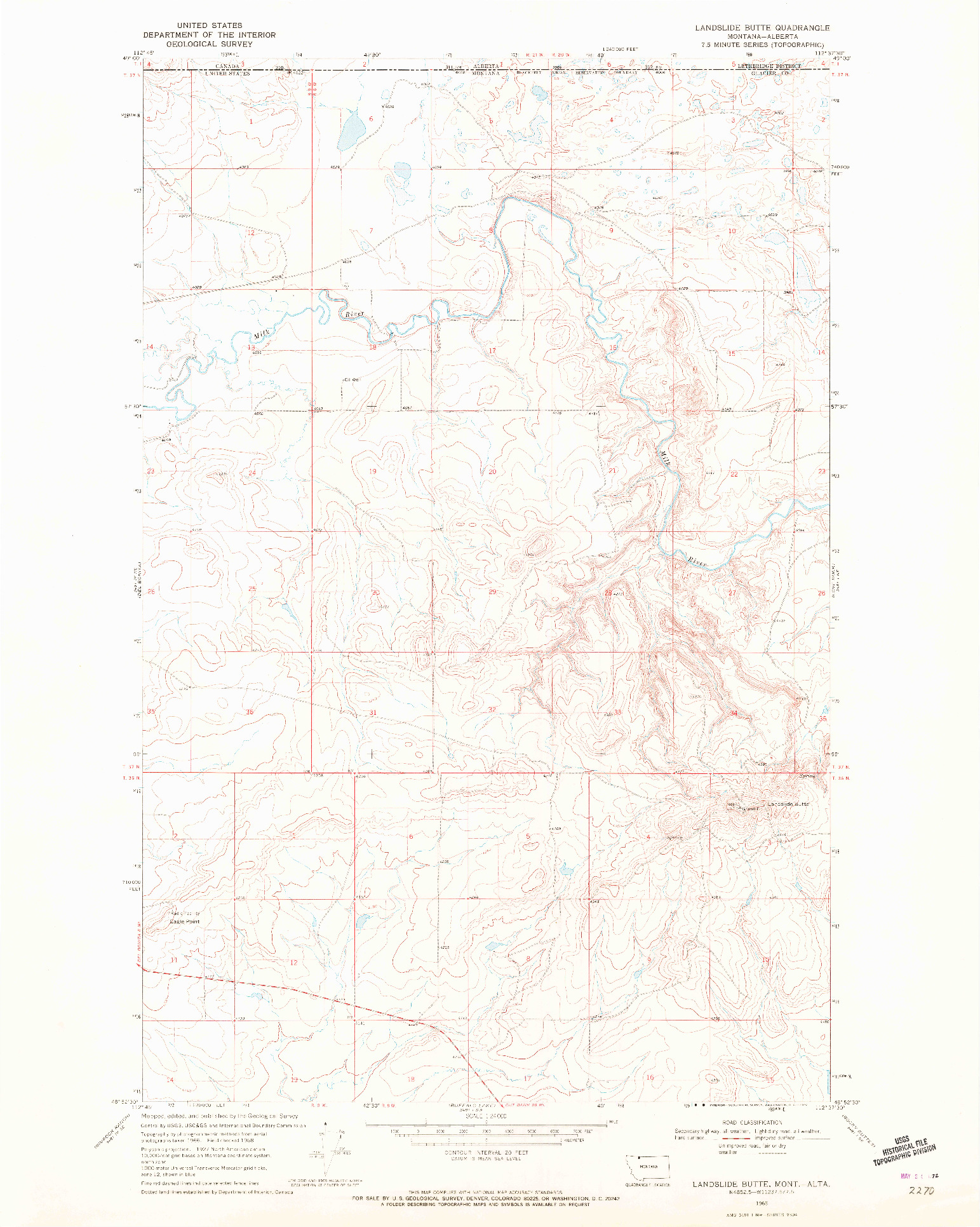 USGS 1:24000-SCALE QUADRANGLE FOR LANDSLIDE BUTTE, MT 1968