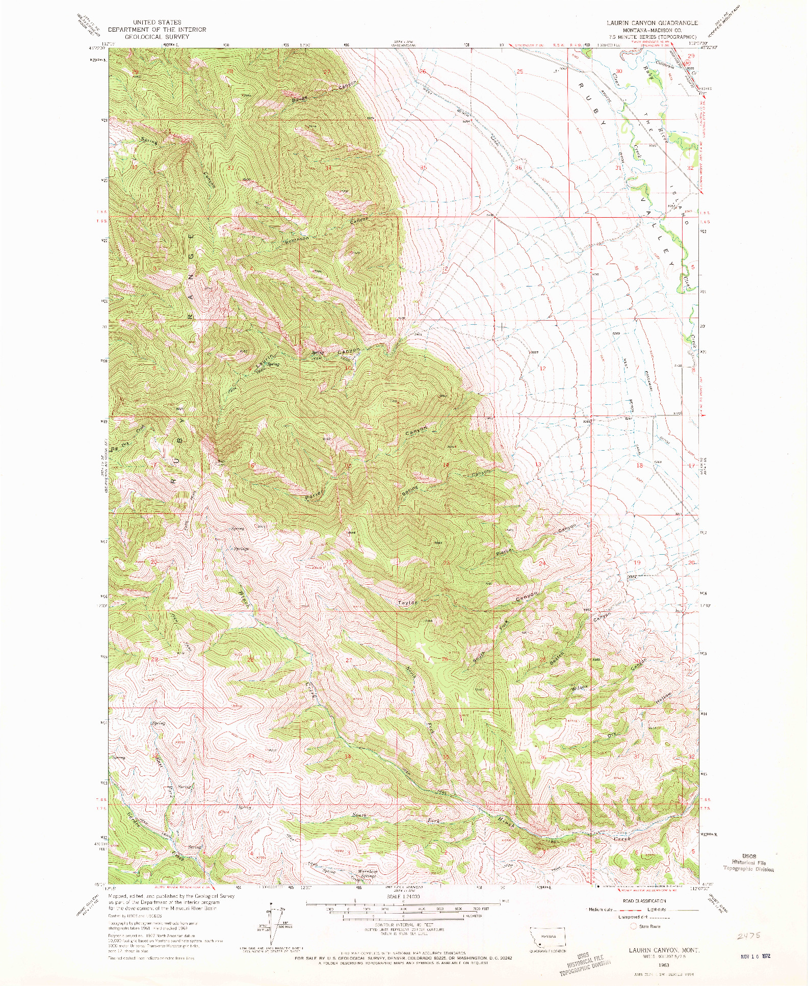 USGS 1:24000-SCALE QUADRANGLE FOR LAURIN CANYON, MT 1963