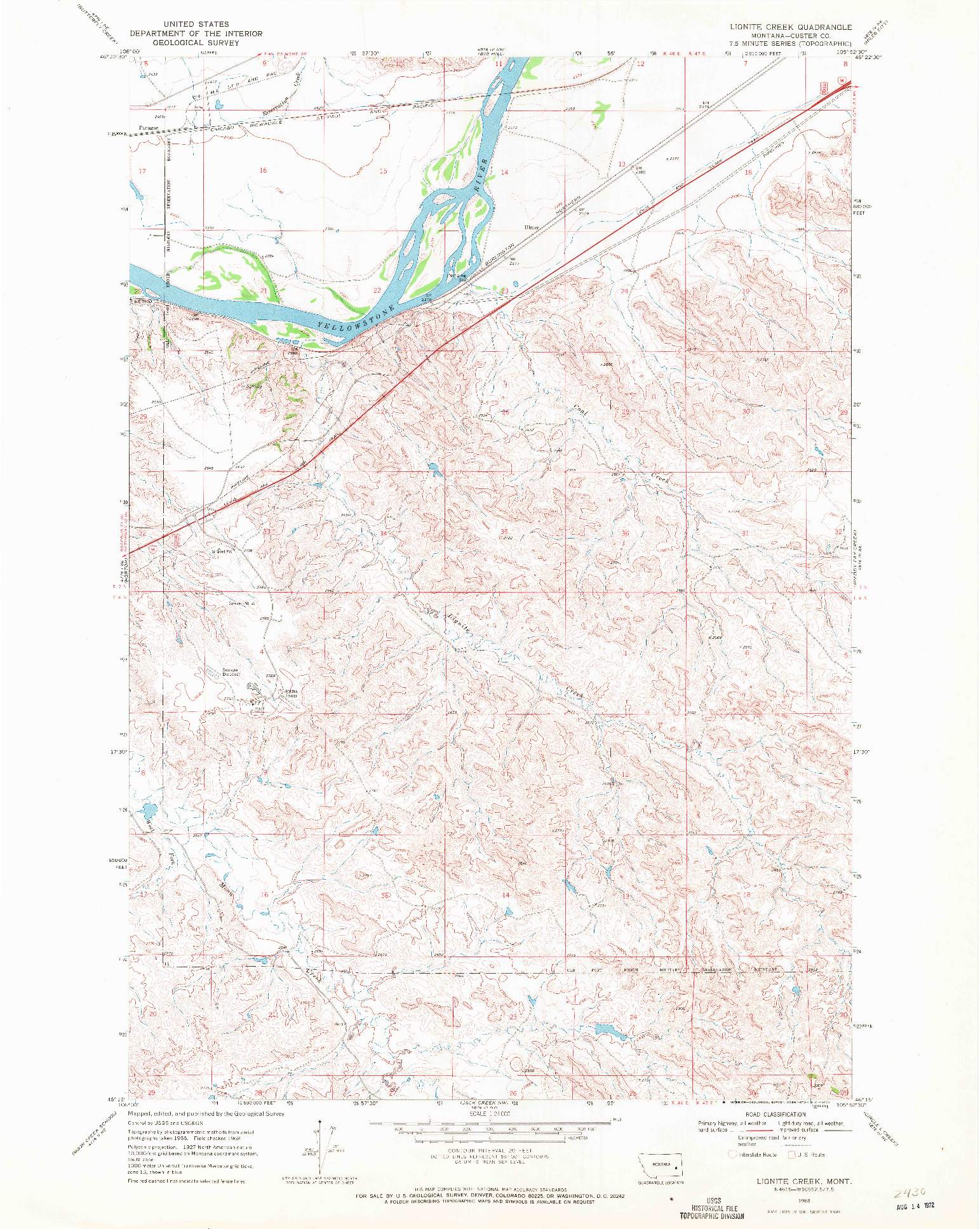 USGS 1:24000-SCALE QUADRANGLE FOR LIGNITE CREEK, MT 1968