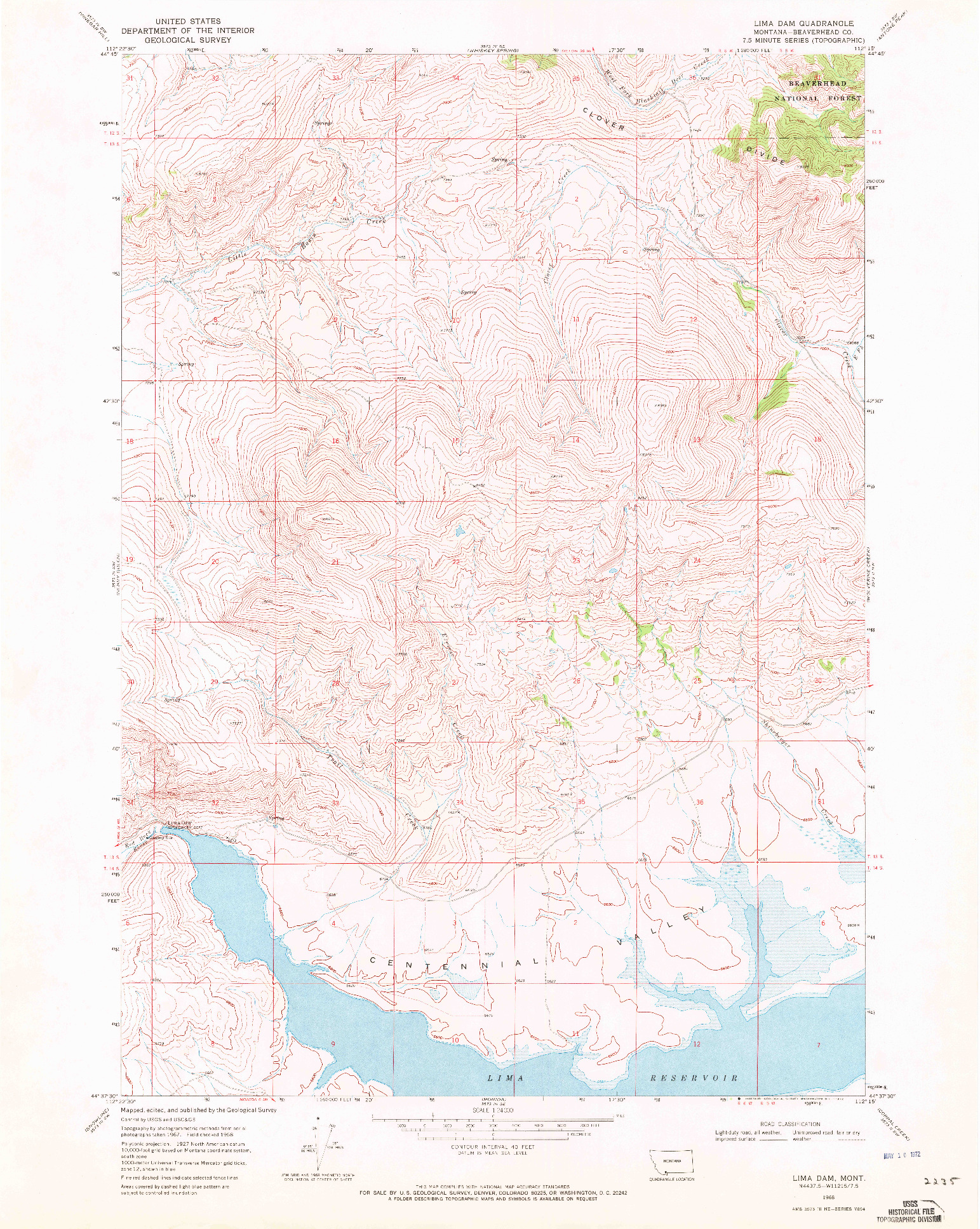 USGS 1:24000-SCALE QUADRANGLE FOR LIMA DAM, MT 1968