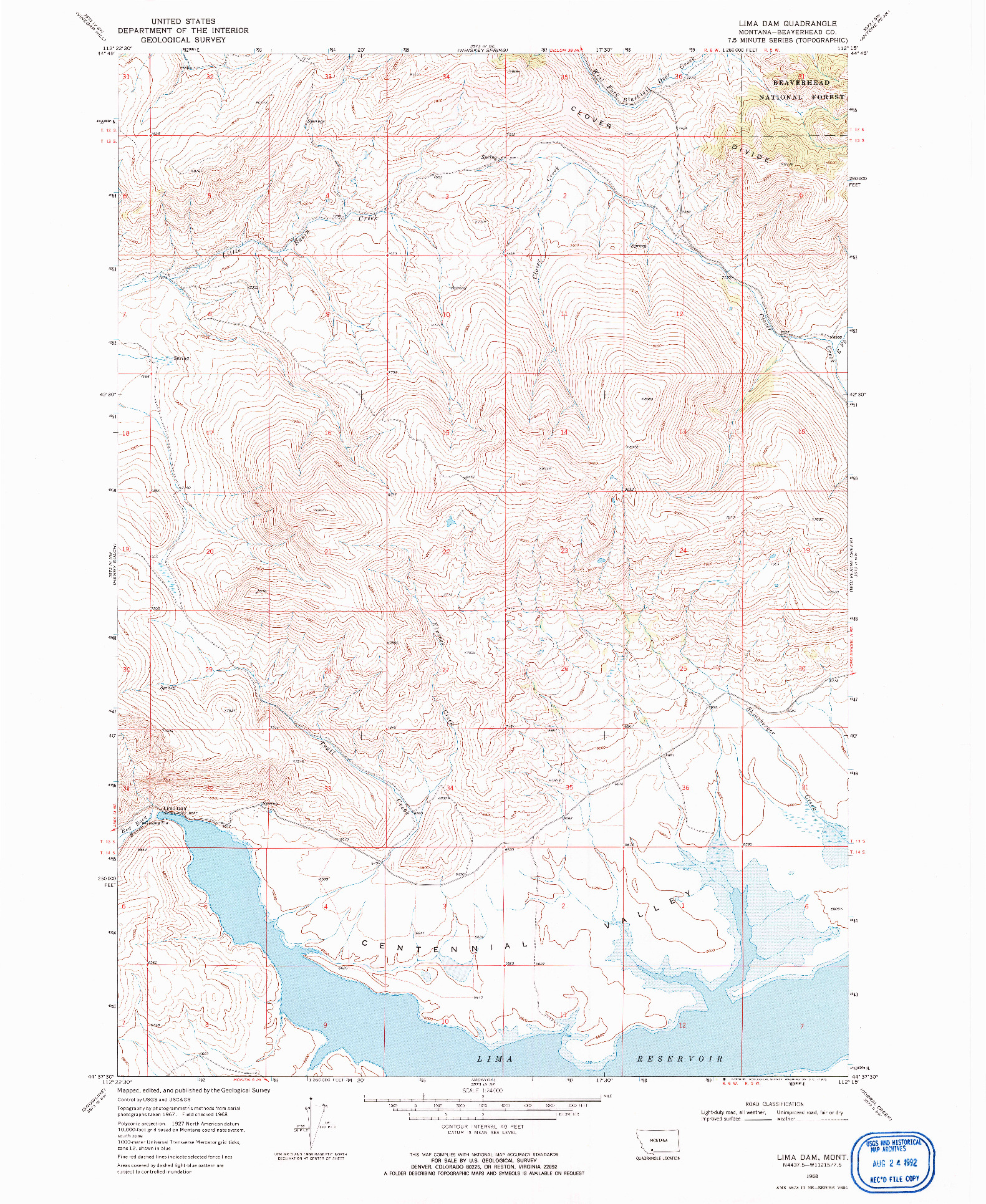 USGS 1:24000-SCALE QUADRANGLE FOR LIMA DAM, MT 1968