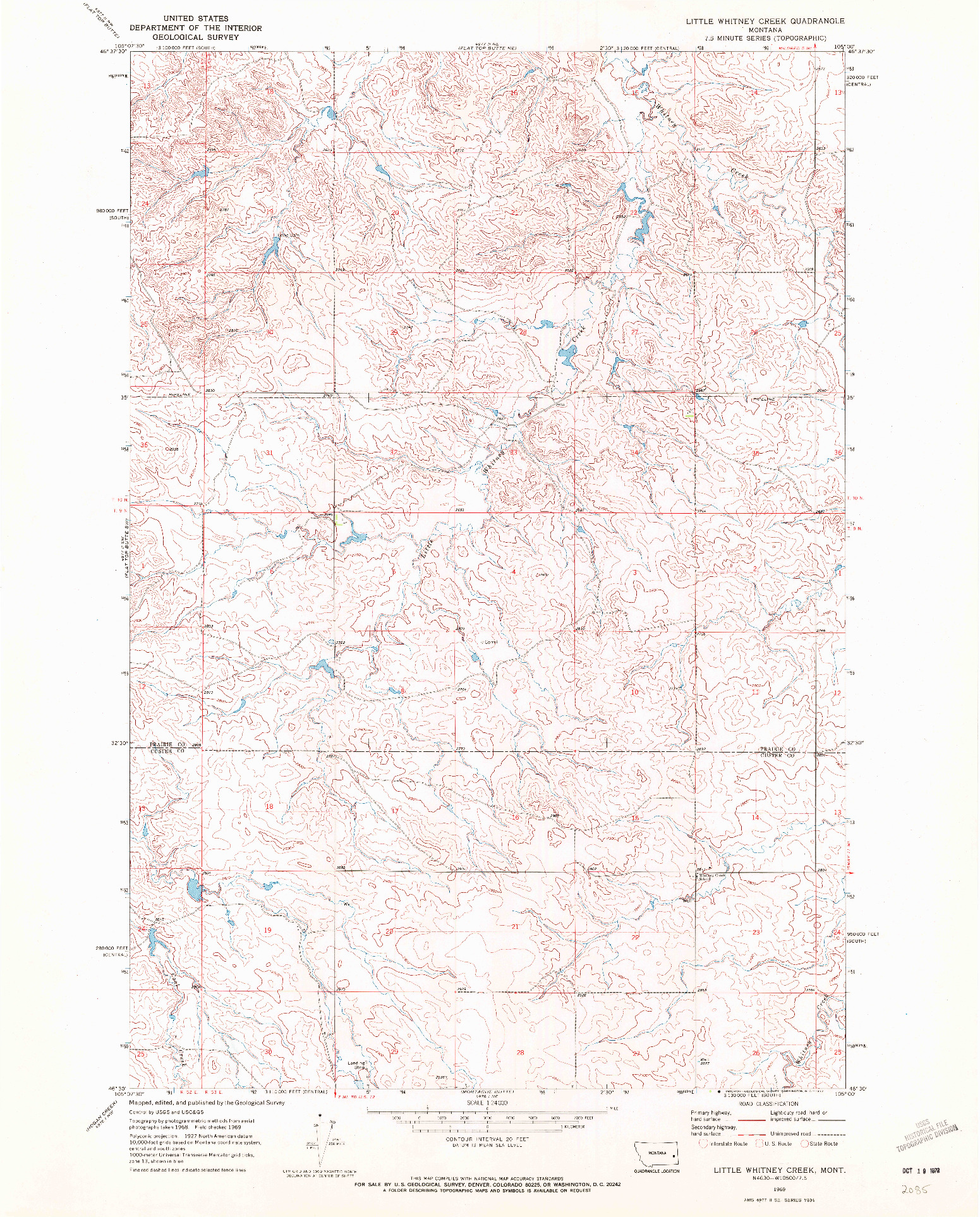 USGS 1:24000-SCALE QUADRANGLE FOR LITTLE WHITNEY CREEK, MT 1969