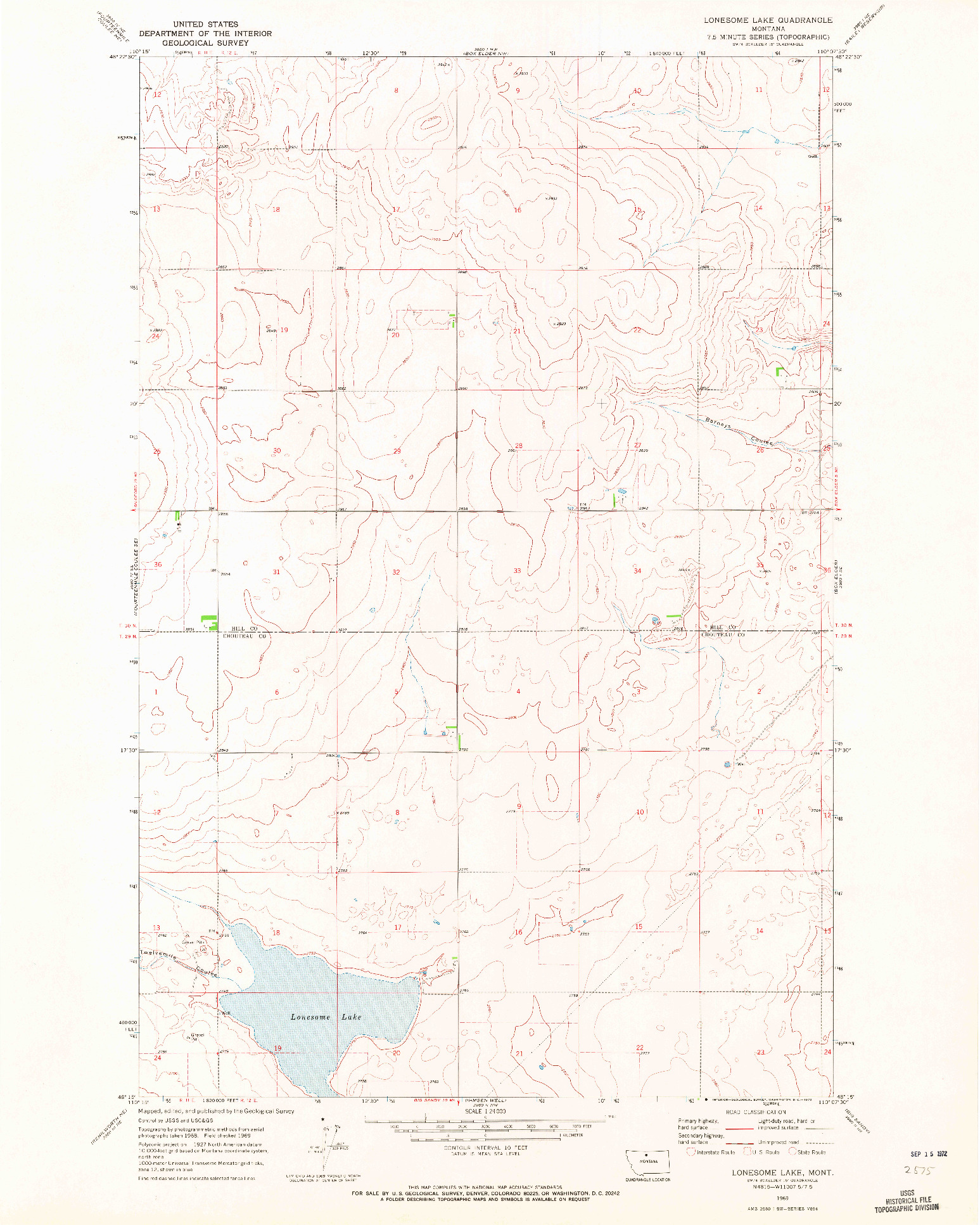 USGS 1:24000-SCALE QUADRANGLE FOR LONESOME LAKE, MT 1969