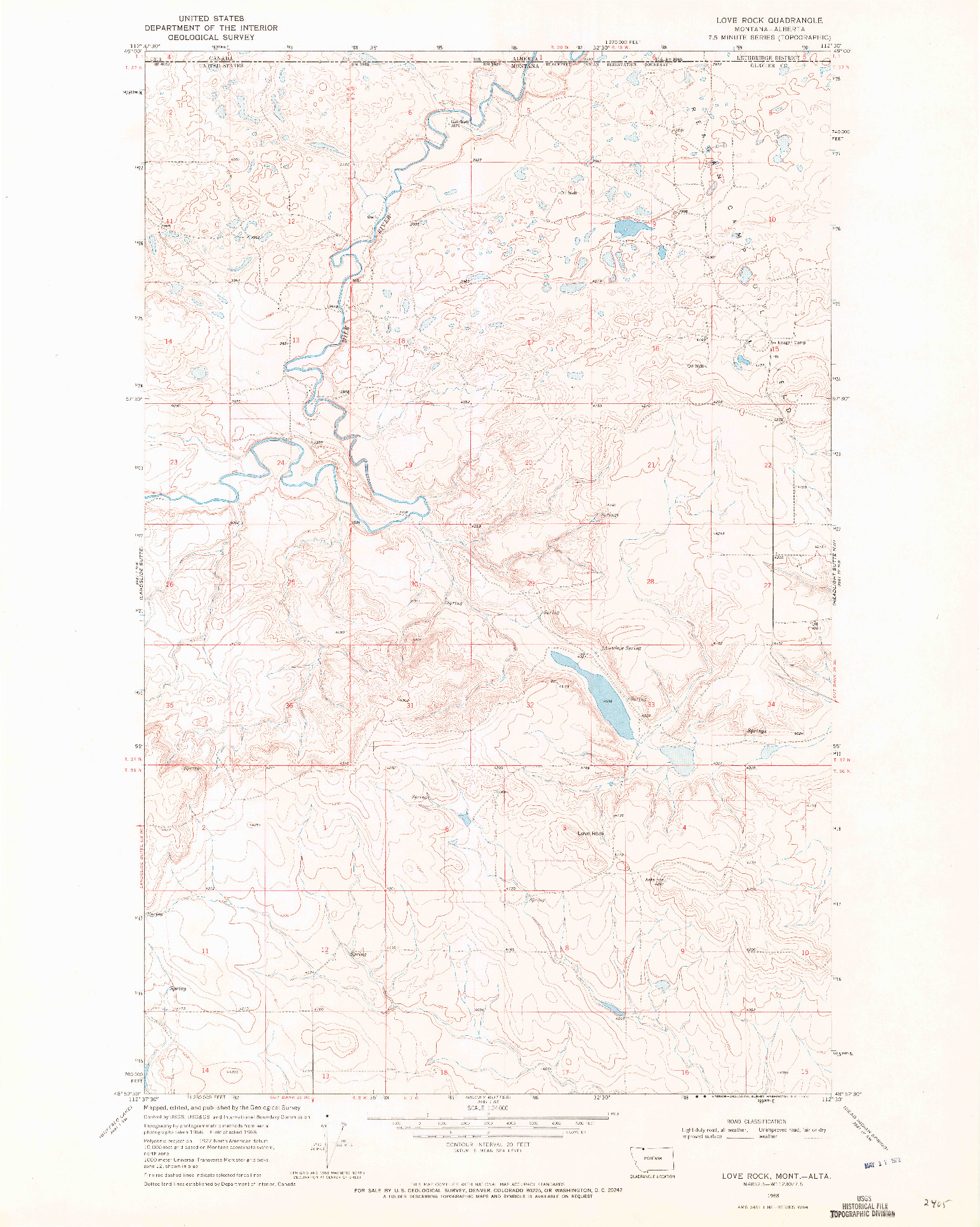 USGS 1:24000-SCALE QUADRANGLE FOR LOVE ROCK, MT 1968