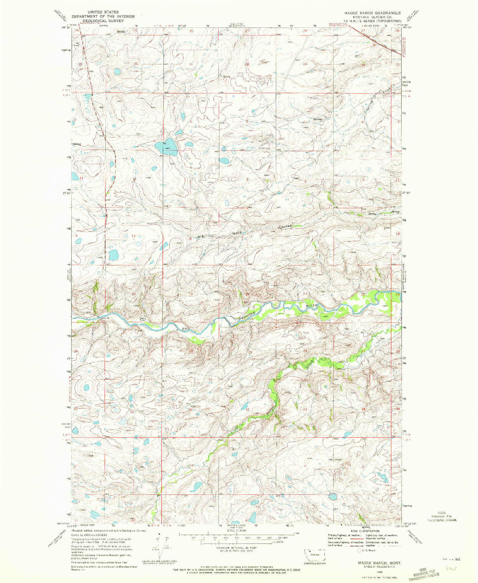 USGS 1:24000-SCALE QUADRANGLE FOR MAGEE RANCH, MT 1968