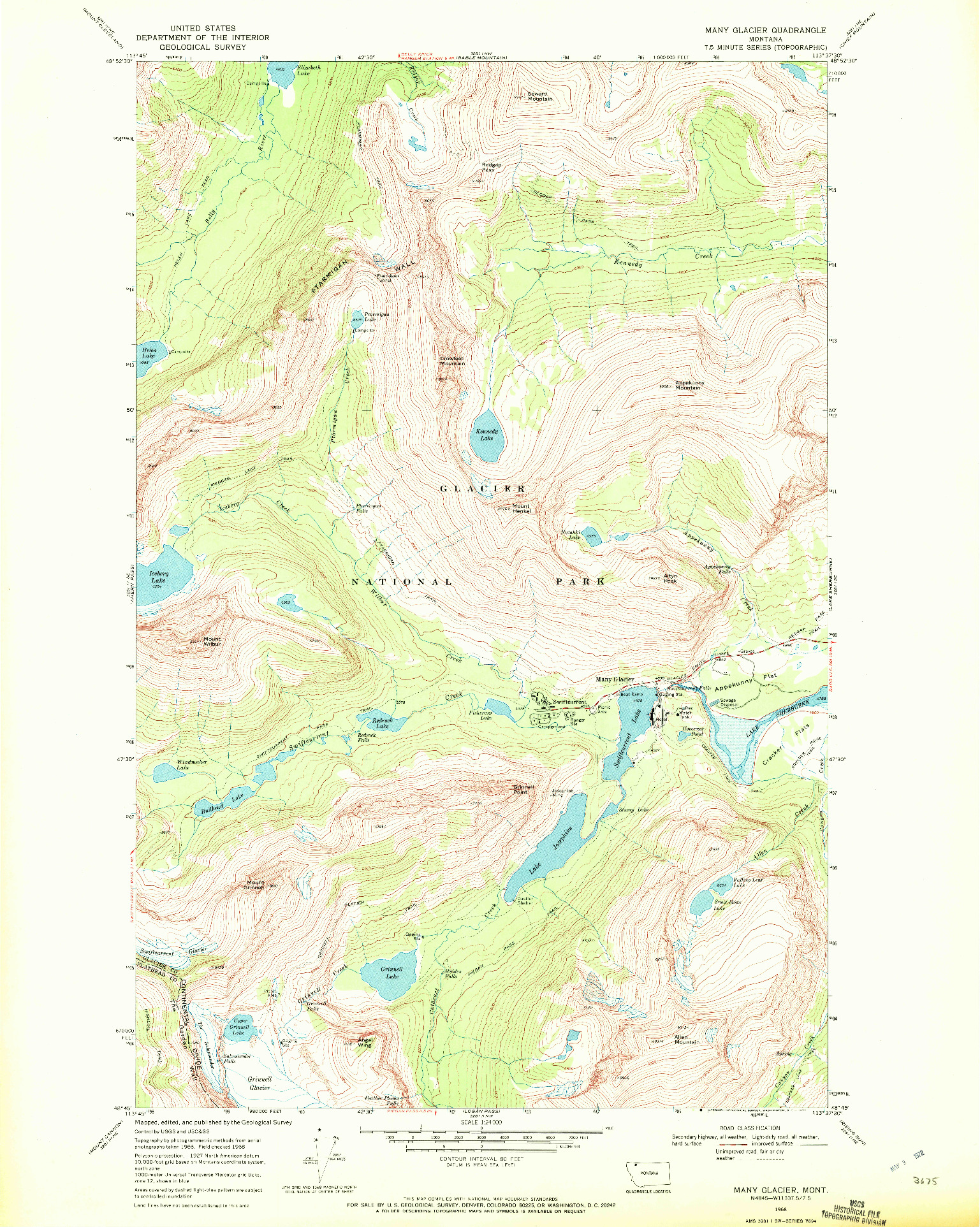USGS 1:24000-SCALE QUADRANGLE FOR MANY GLACIER, MT 1968