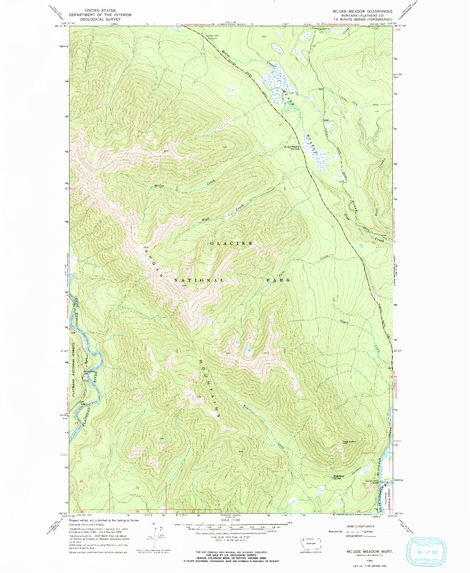 USGS 1:24000-SCALE QUADRANGLE FOR MC GEE MEADOW, MT 1966