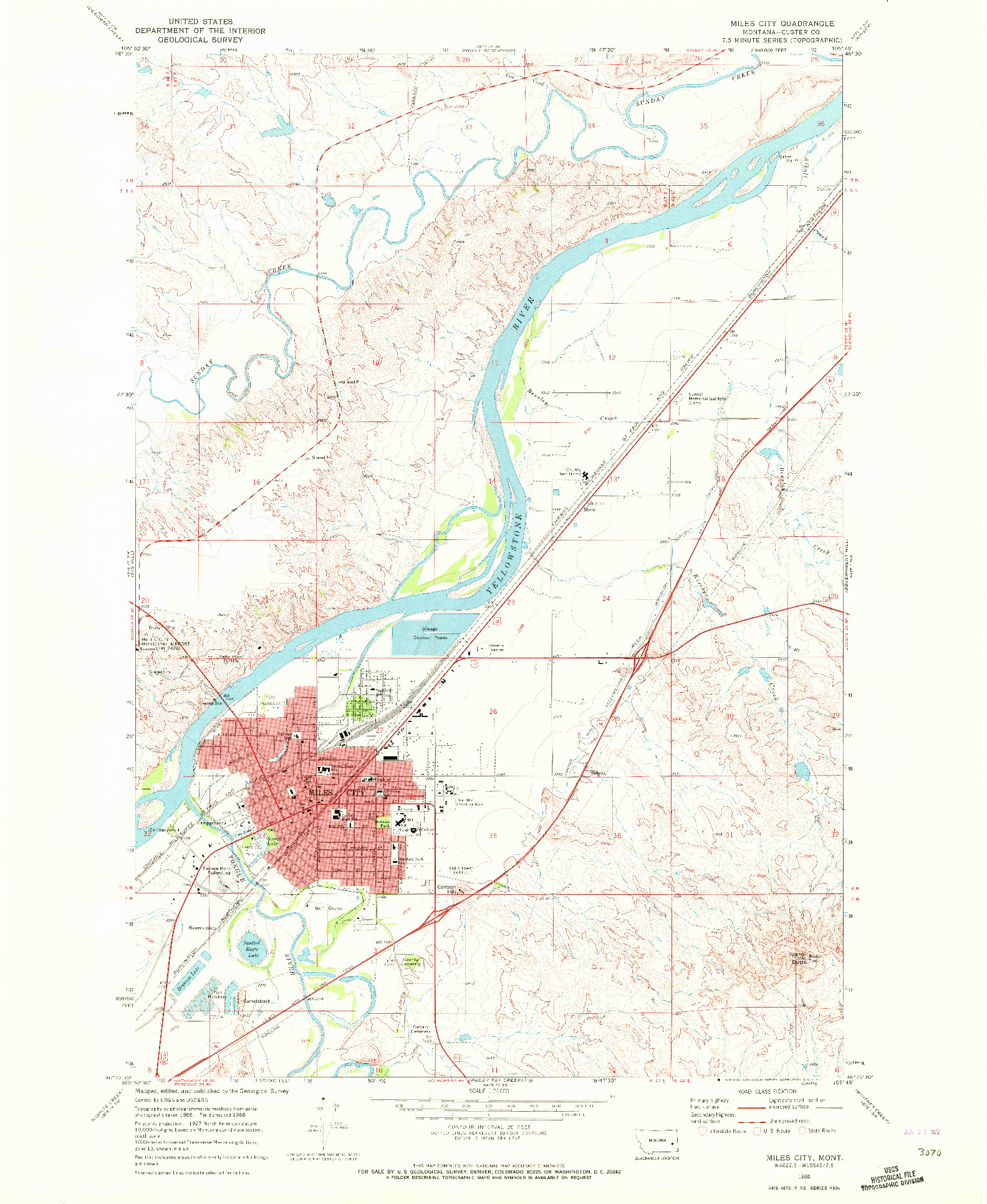 USGS 1:24000-SCALE QUADRANGLE FOR MILES CITY, MT 1968