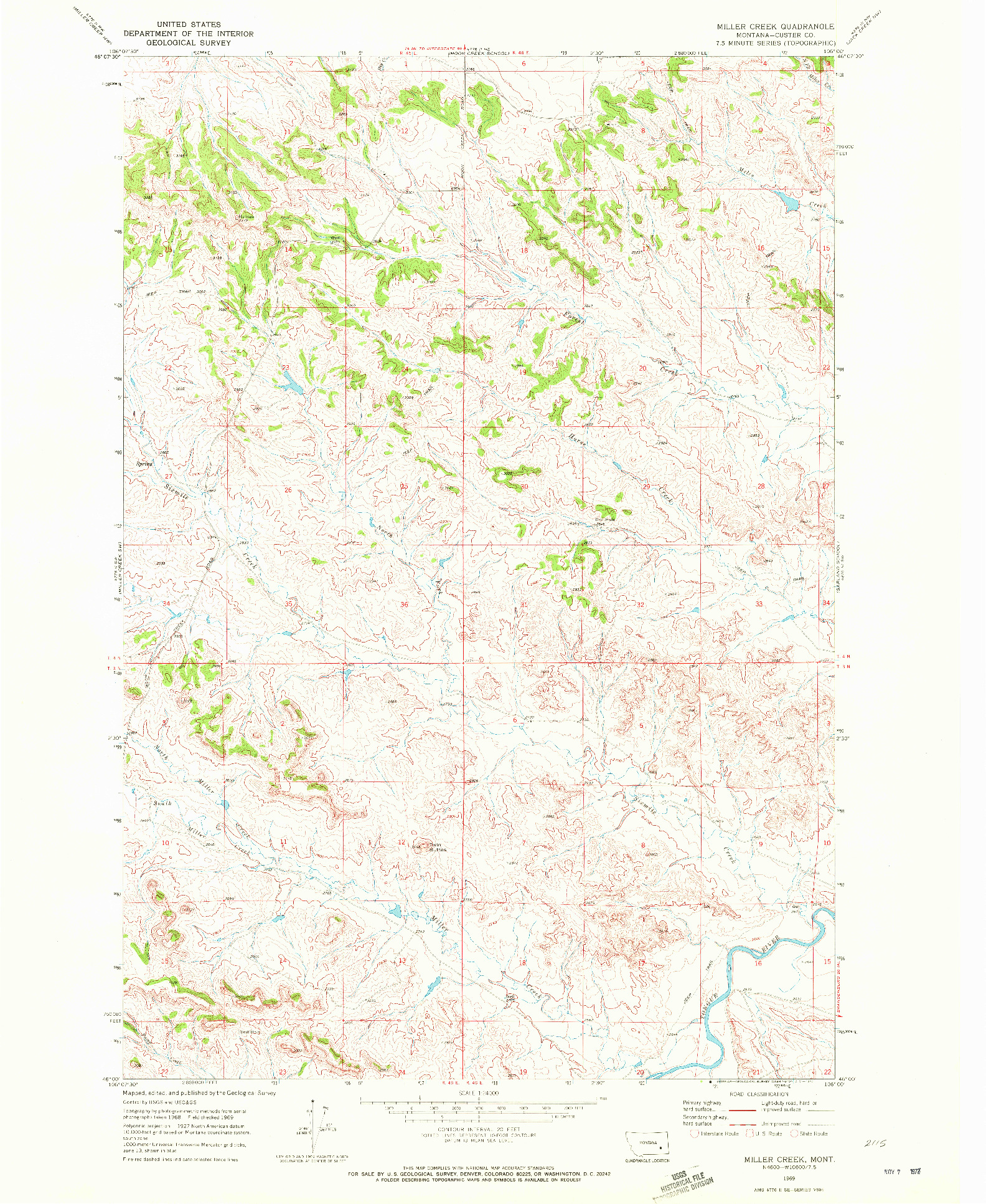 USGS 1:24000-SCALE QUADRANGLE FOR MILLER CREEK, MT 1969