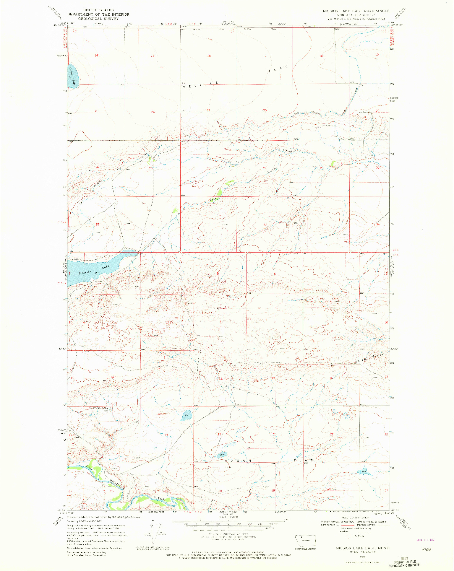 USGS 1:24000-SCALE QUADRANGLE FOR MISSION LAKE EAST, MT 1968