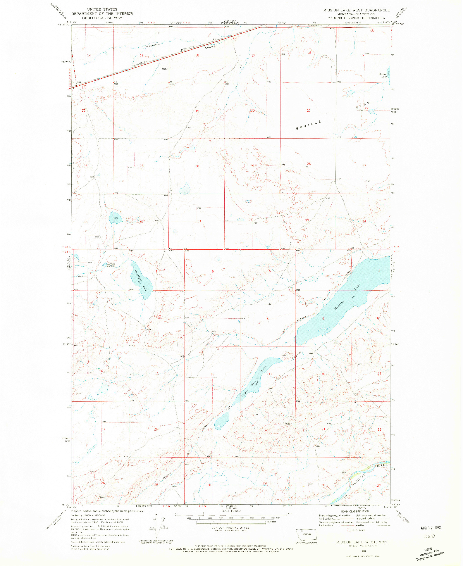 USGS 1:24000-SCALE QUADRANGLE FOR MISSION LAKE WEST, MT 1968