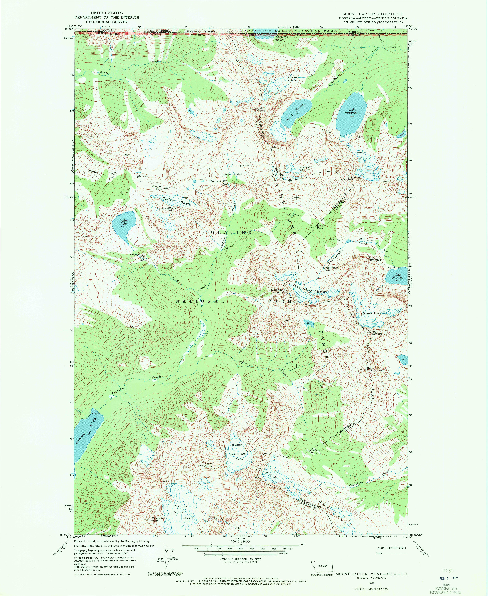 USGS 1:24000-SCALE QUADRANGLE FOR MOUNT CARTER, MT 1968