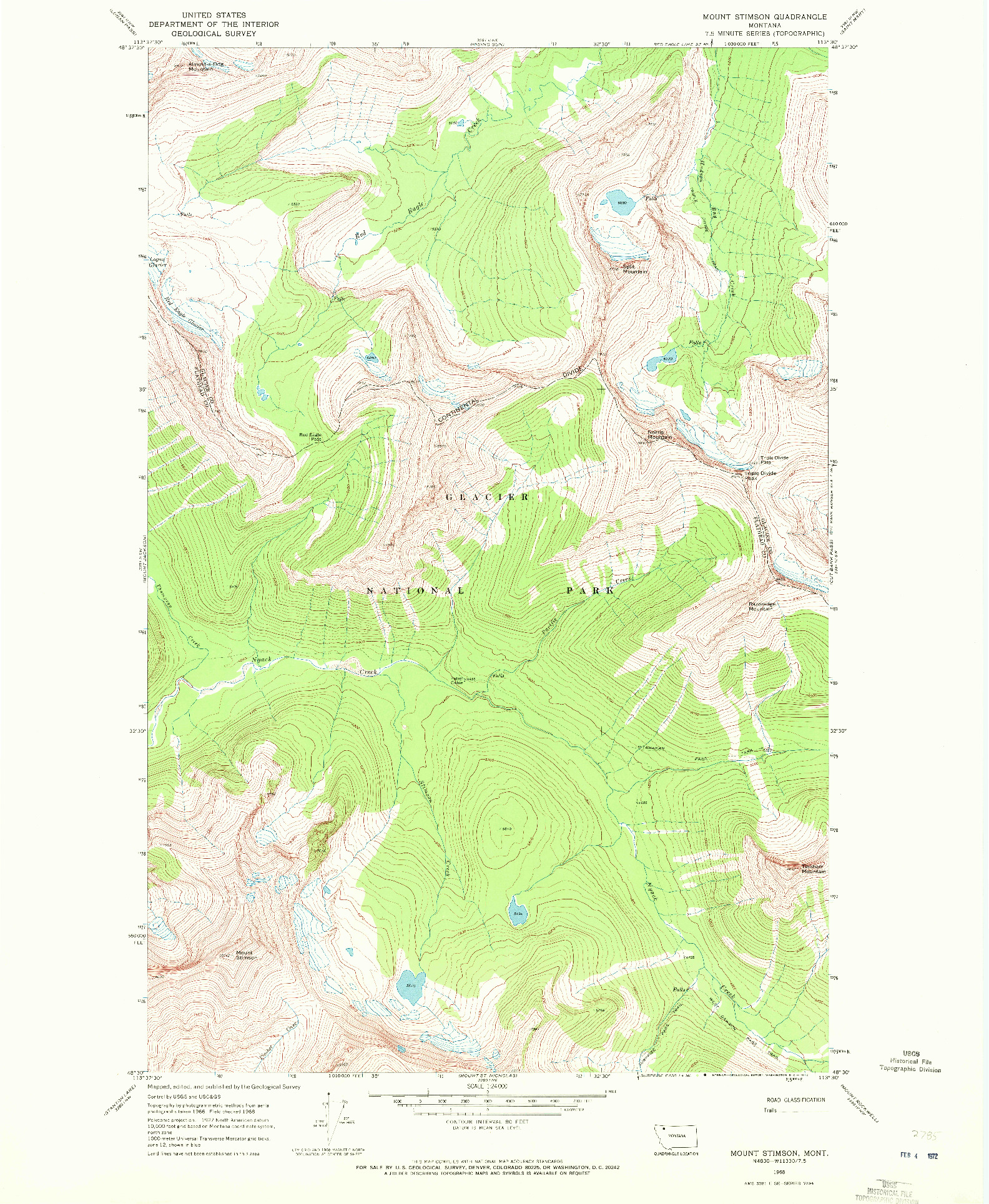 USGS 1:24000-SCALE QUADRANGLE FOR MOUNT STIMSON, MT 1968