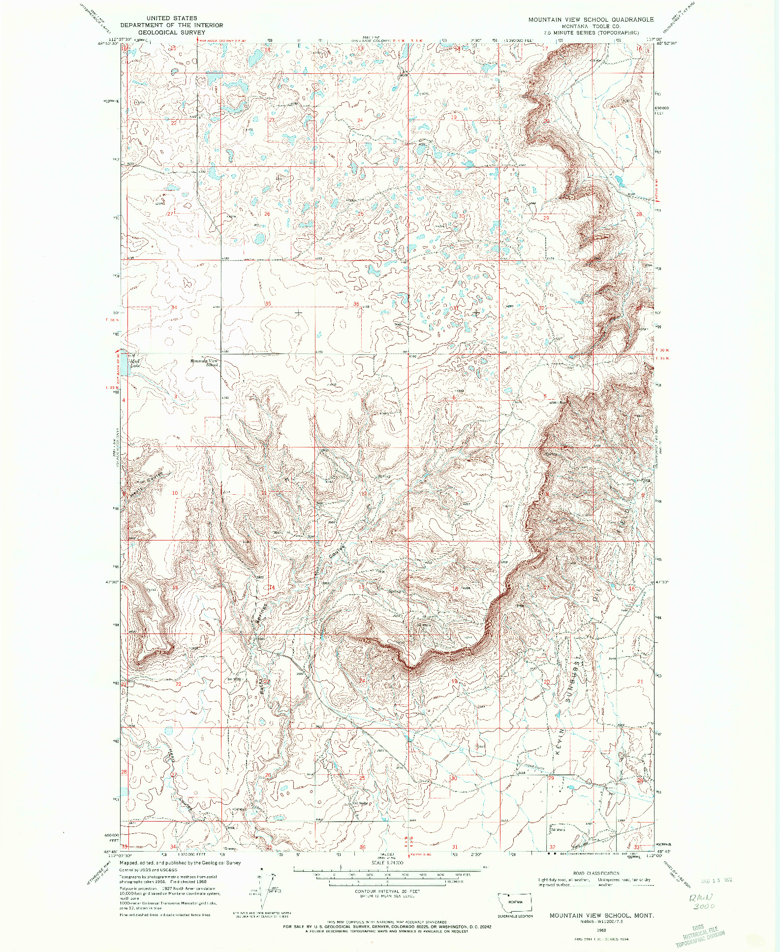 USGS 1:24000-SCALE QUADRANGLE FOR MOUNTAIN VIEW SCHOOL, MT 1968