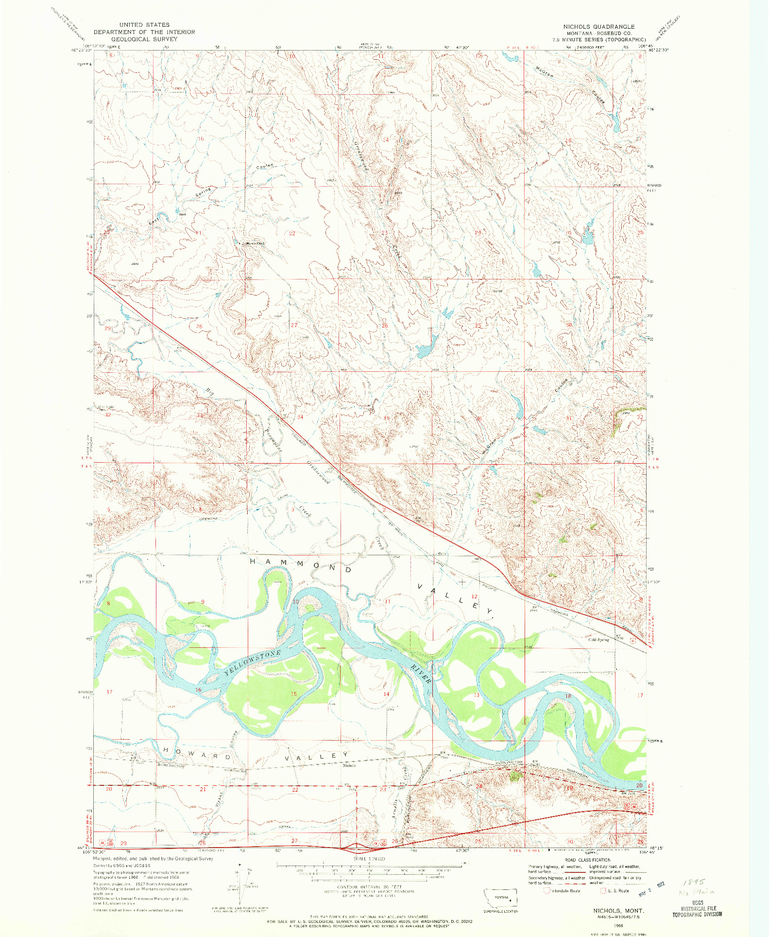 USGS 1:24000-SCALE QUADRANGLE FOR NICHOLS, MT 1968