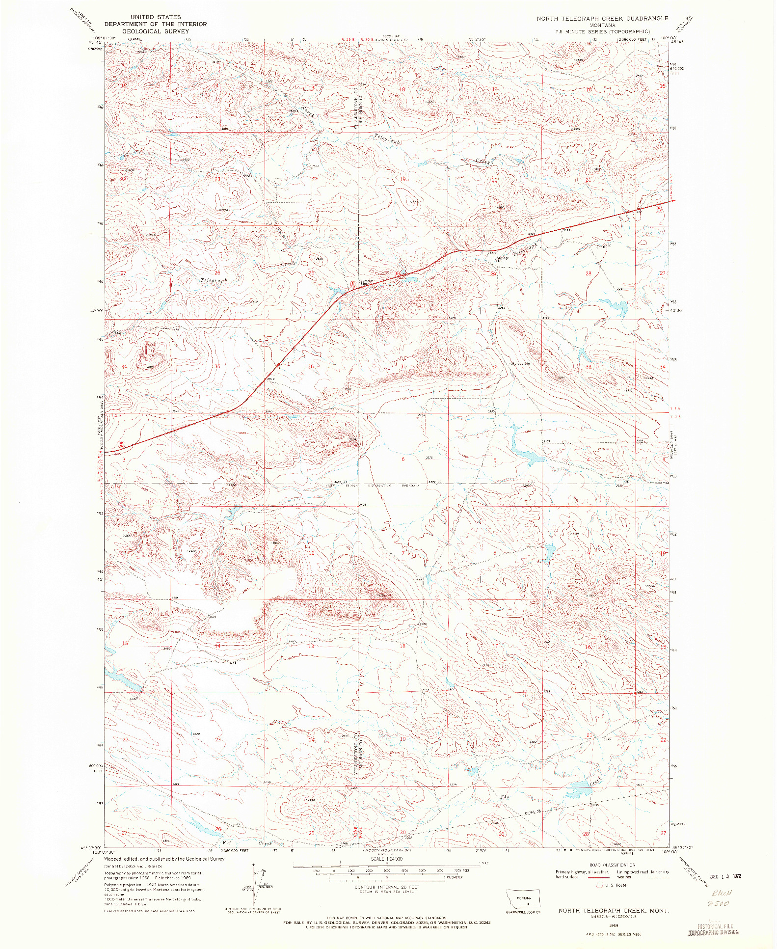 USGS 1:24000-SCALE QUADRANGLE FOR NORTH TELEGRAPH CREEK, MT 1969