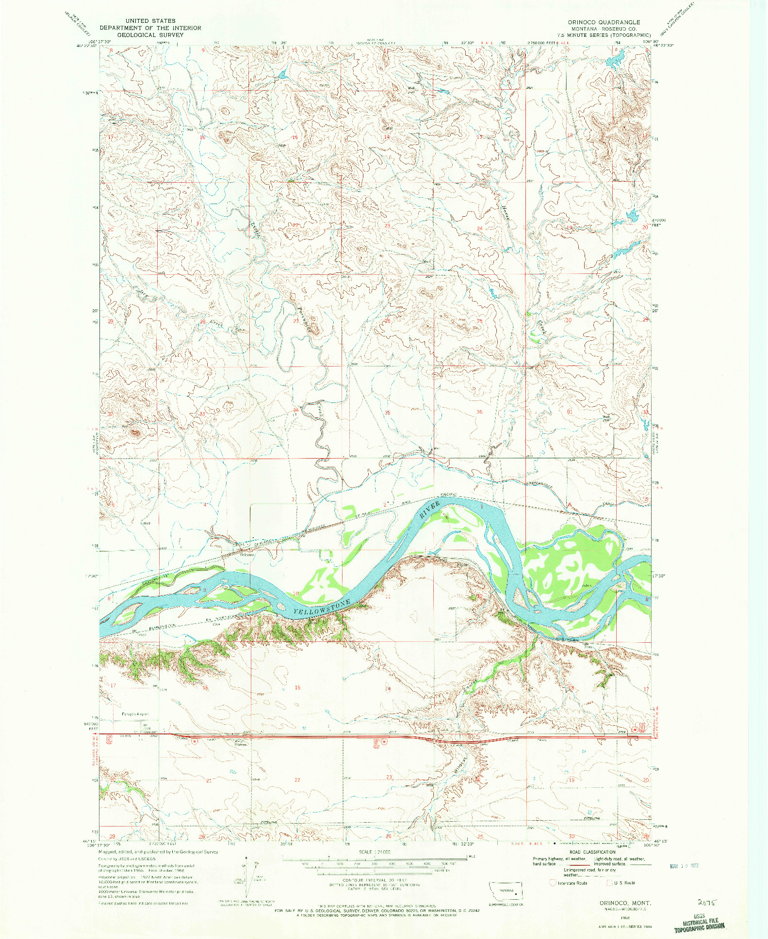 USGS 1:24000-SCALE QUADRANGLE FOR ORINOCO, MT 1968