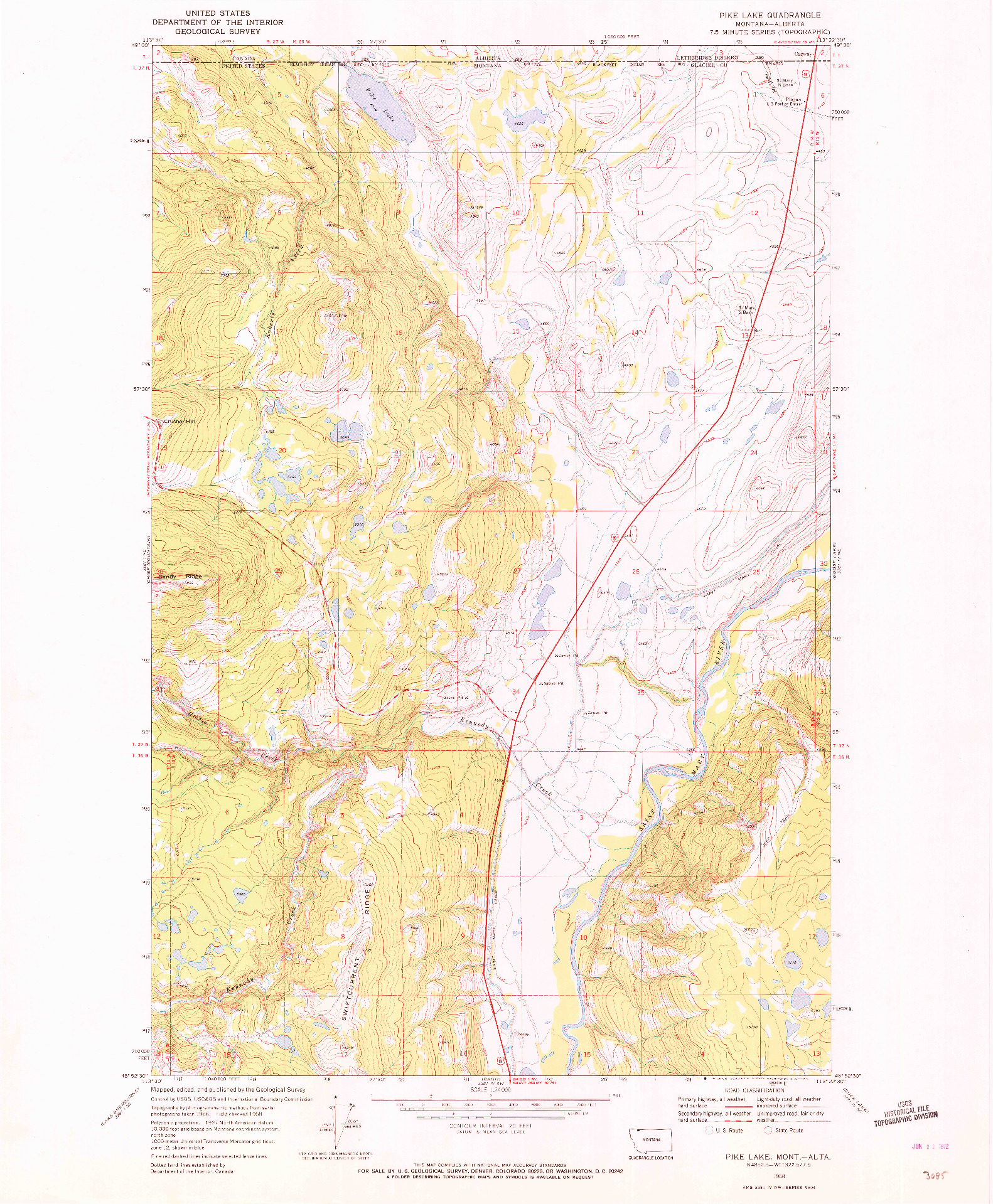 USGS 1:24000-SCALE QUADRANGLE FOR PIKE LAKE, MT 1968