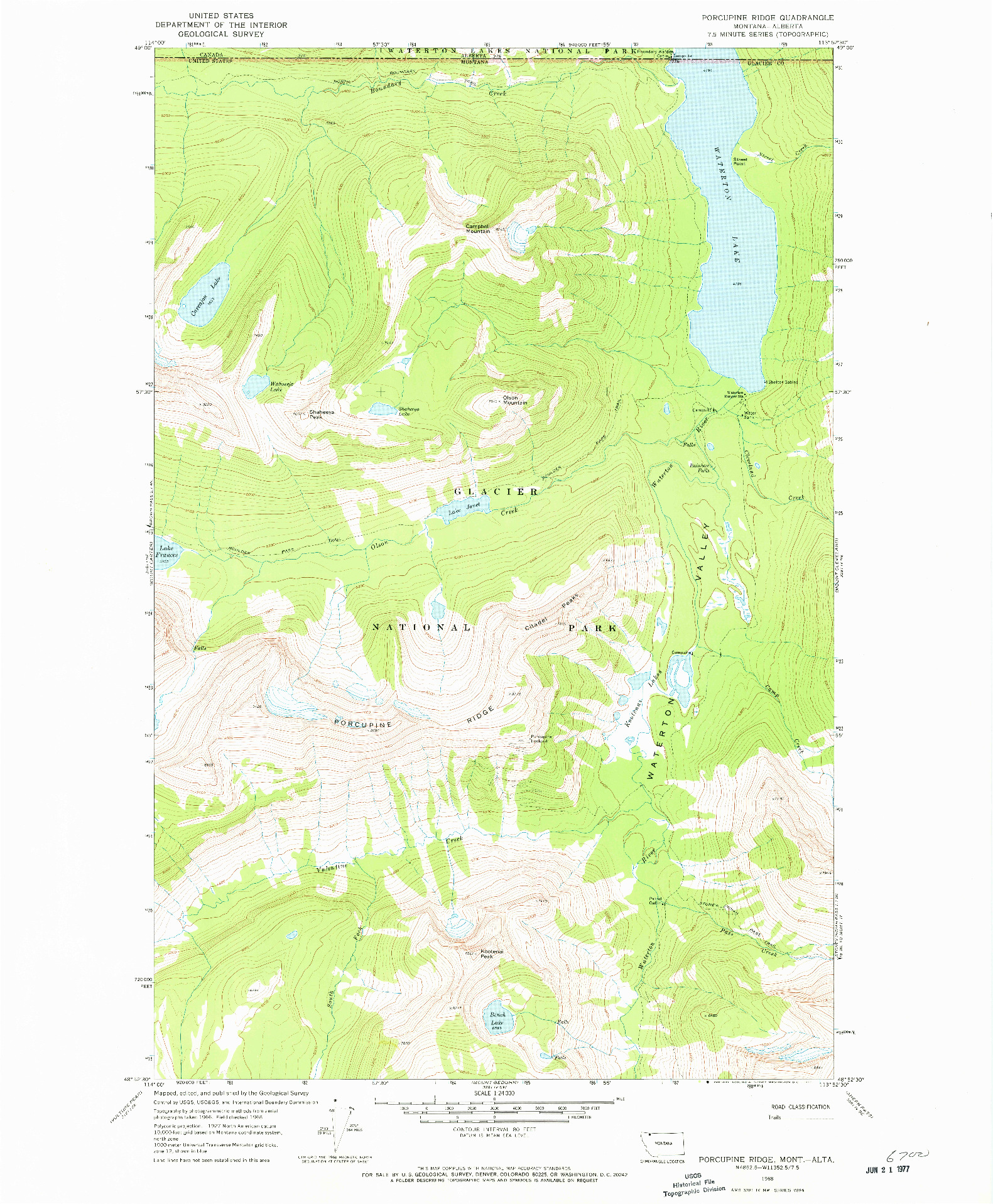 USGS 1:24000-SCALE QUADRANGLE FOR PORCUPINE RIDGE, MT 1968