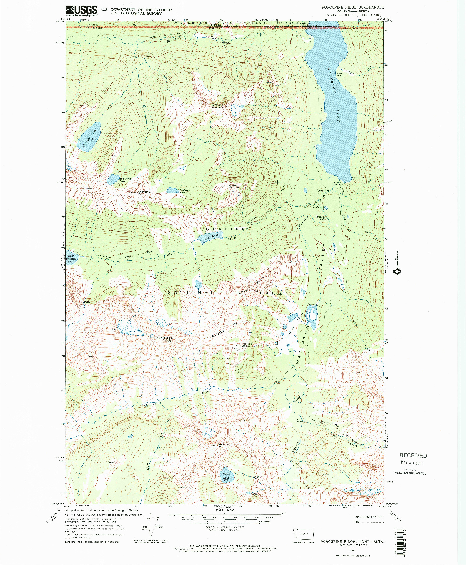 USGS 1:24000-SCALE QUADRANGLE FOR PORCUPINE RIDGE, MT 1968