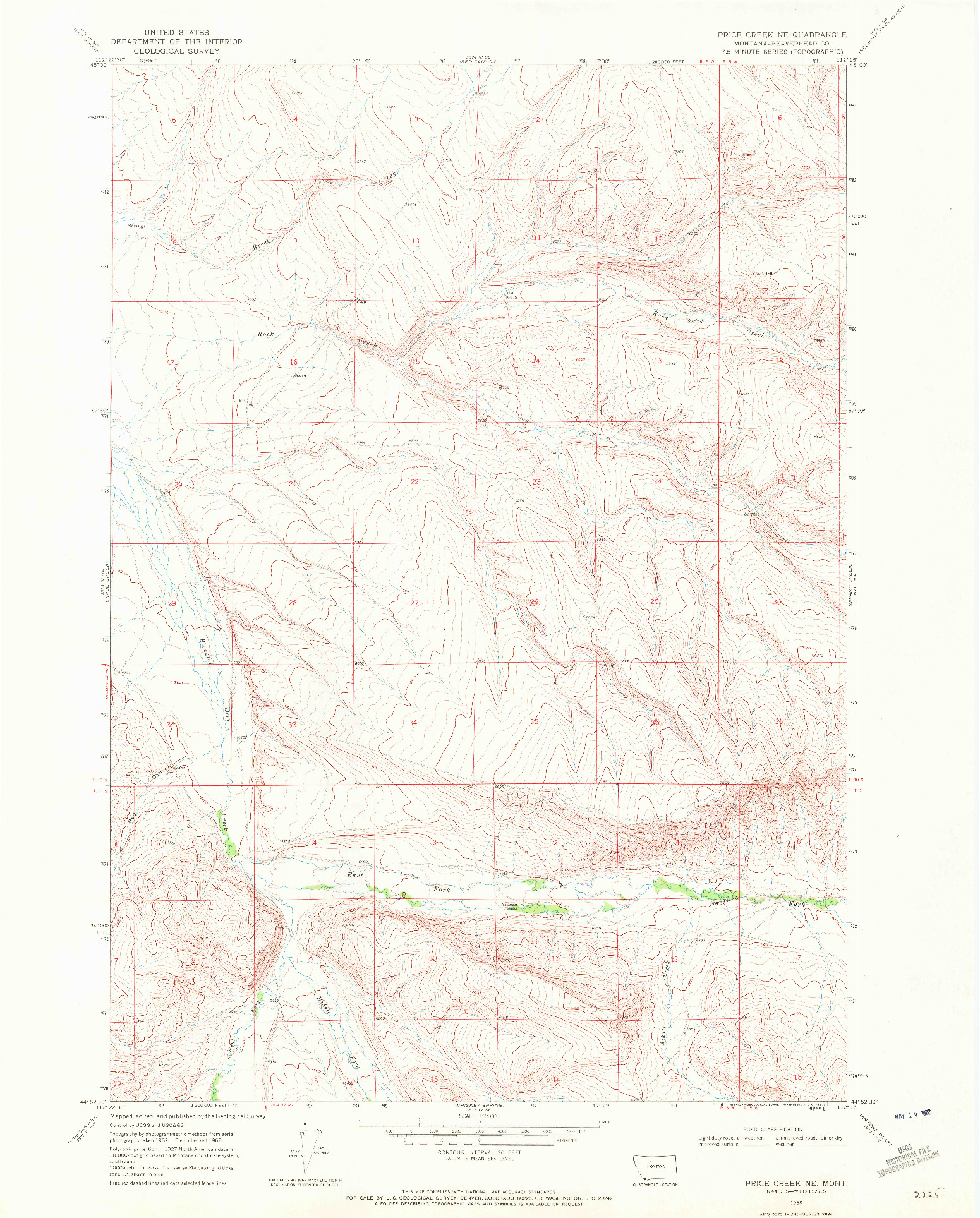 USGS 1:24000-SCALE QUADRANGLE FOR PRICE CREEK NE, MT 1968