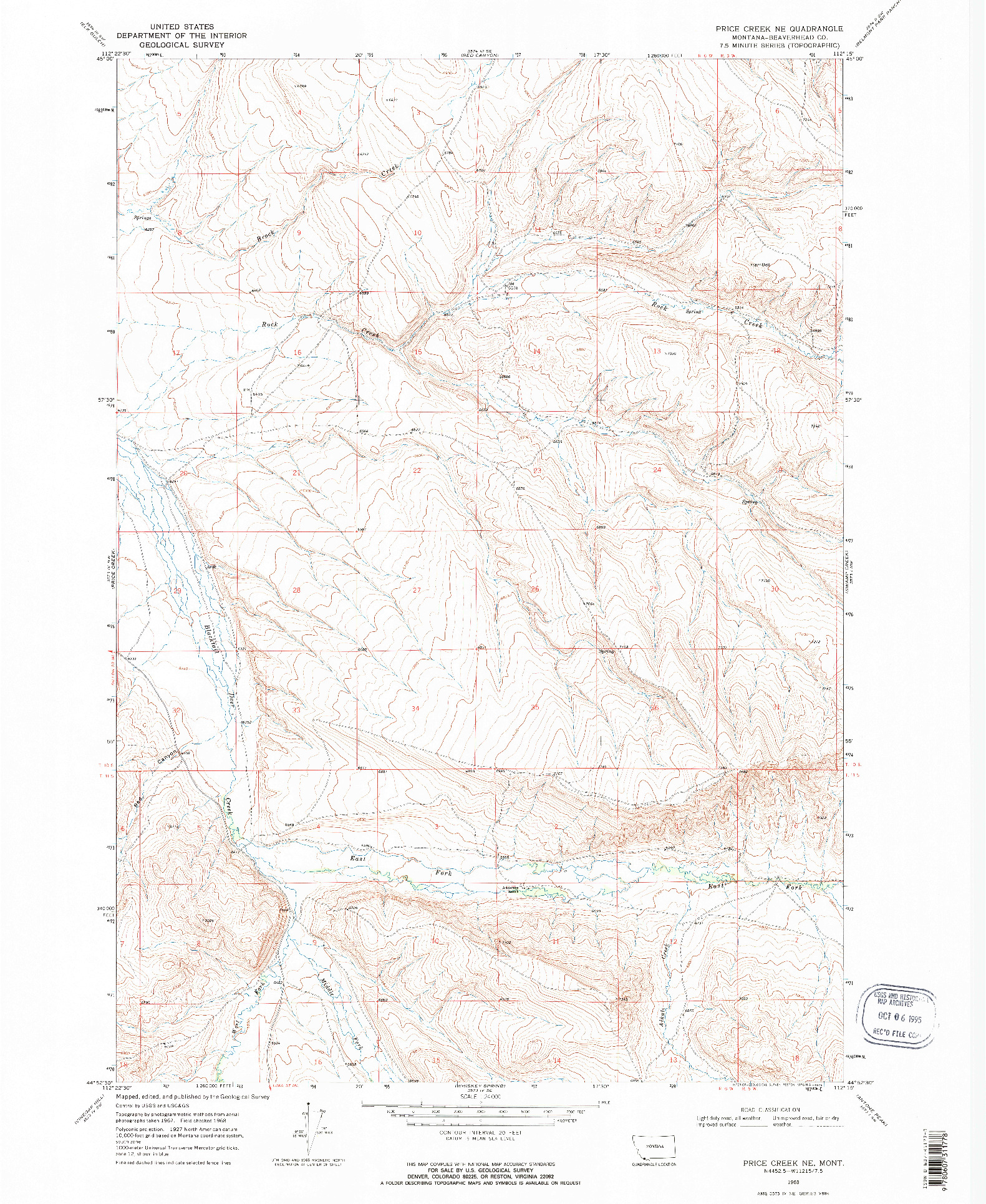 USGS 1:24000-SCALE QUADRANGLE FOR PRICE CREEK NE, MT 1968