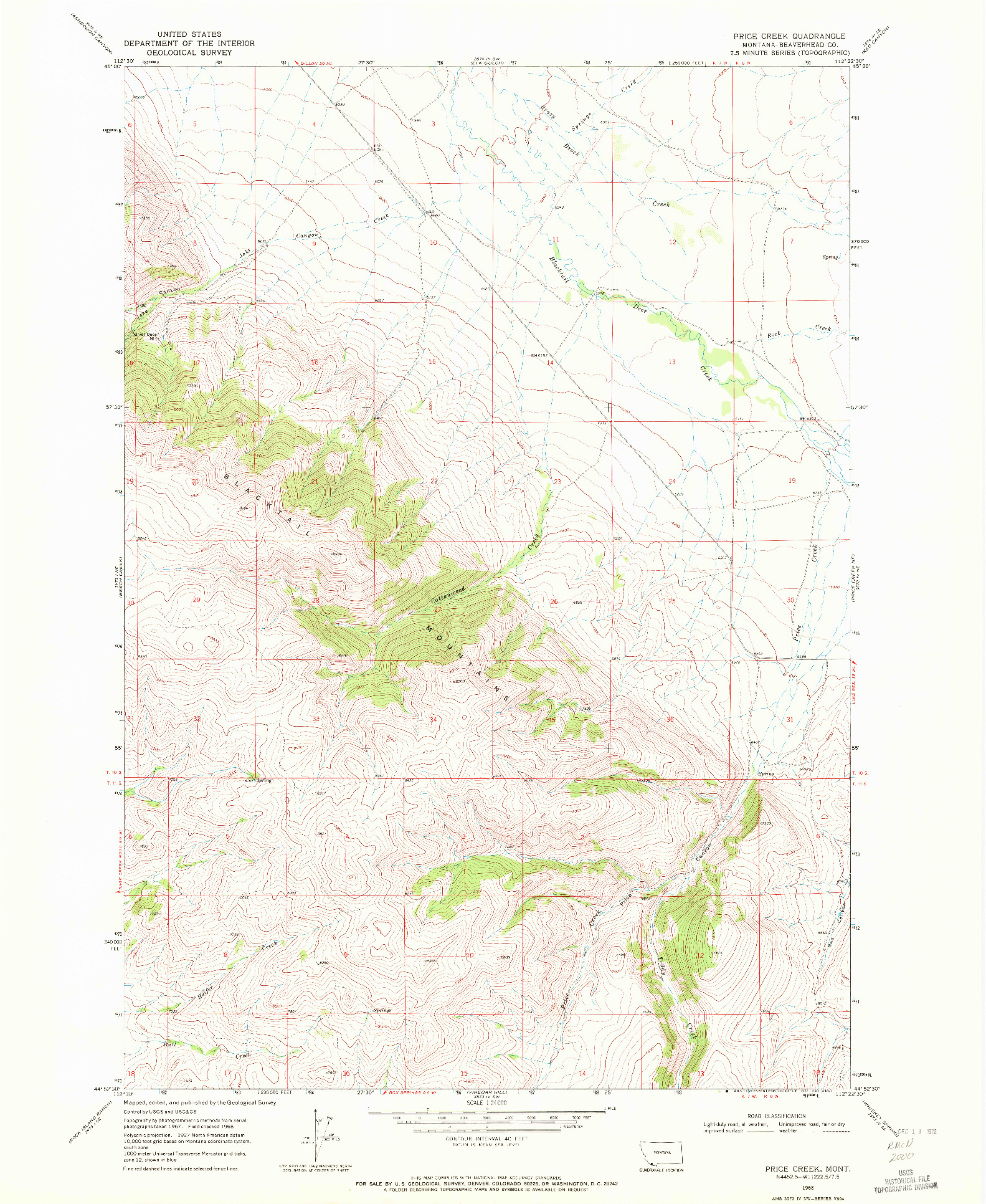 USGS 1:24000-SCALE QUADRANGLE FOR PRICE CREEK, MT 1968