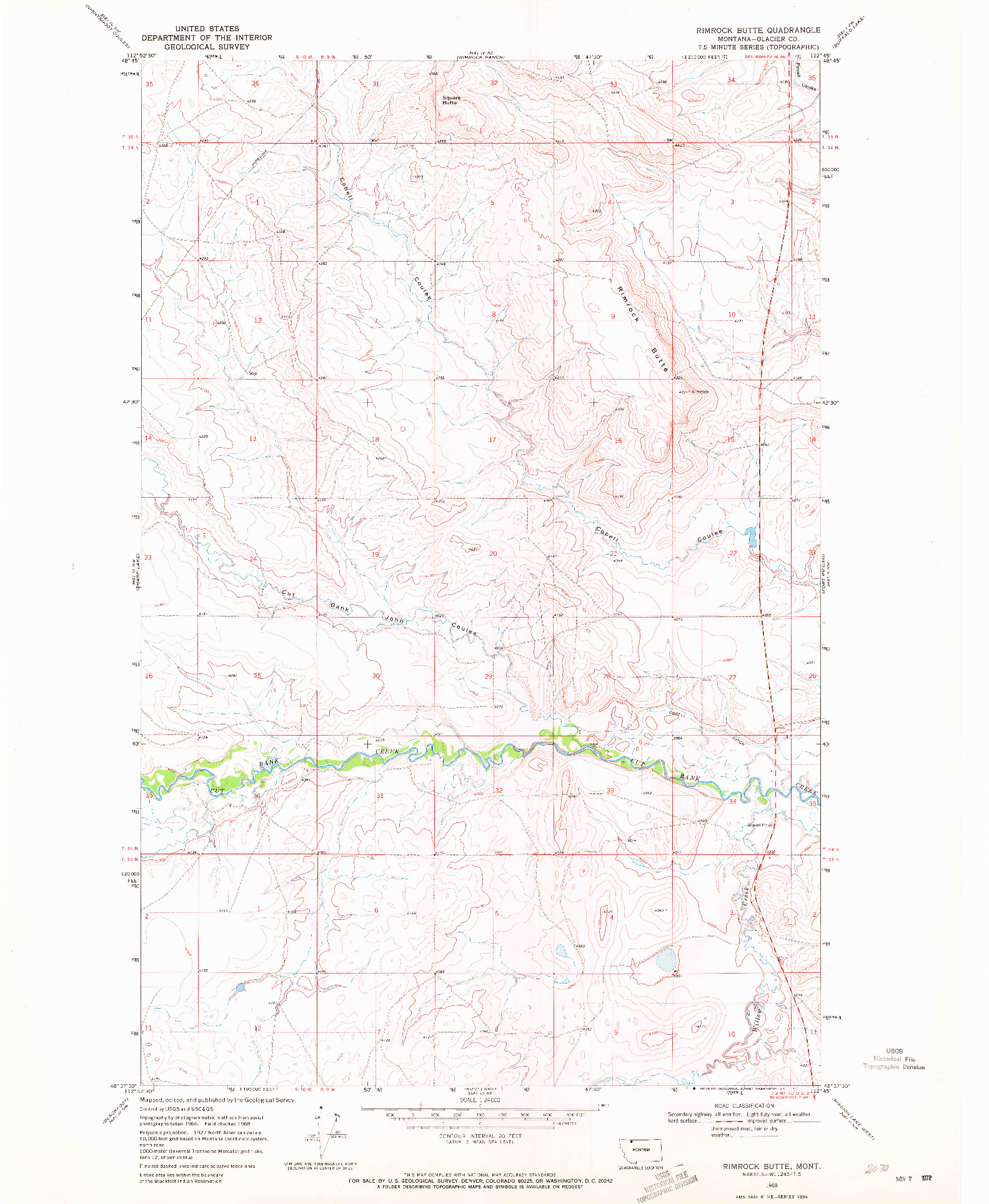 USGS 1:24000-SCALE QUADRANGLE FOR RIMROCK BUTTE, MT 1968