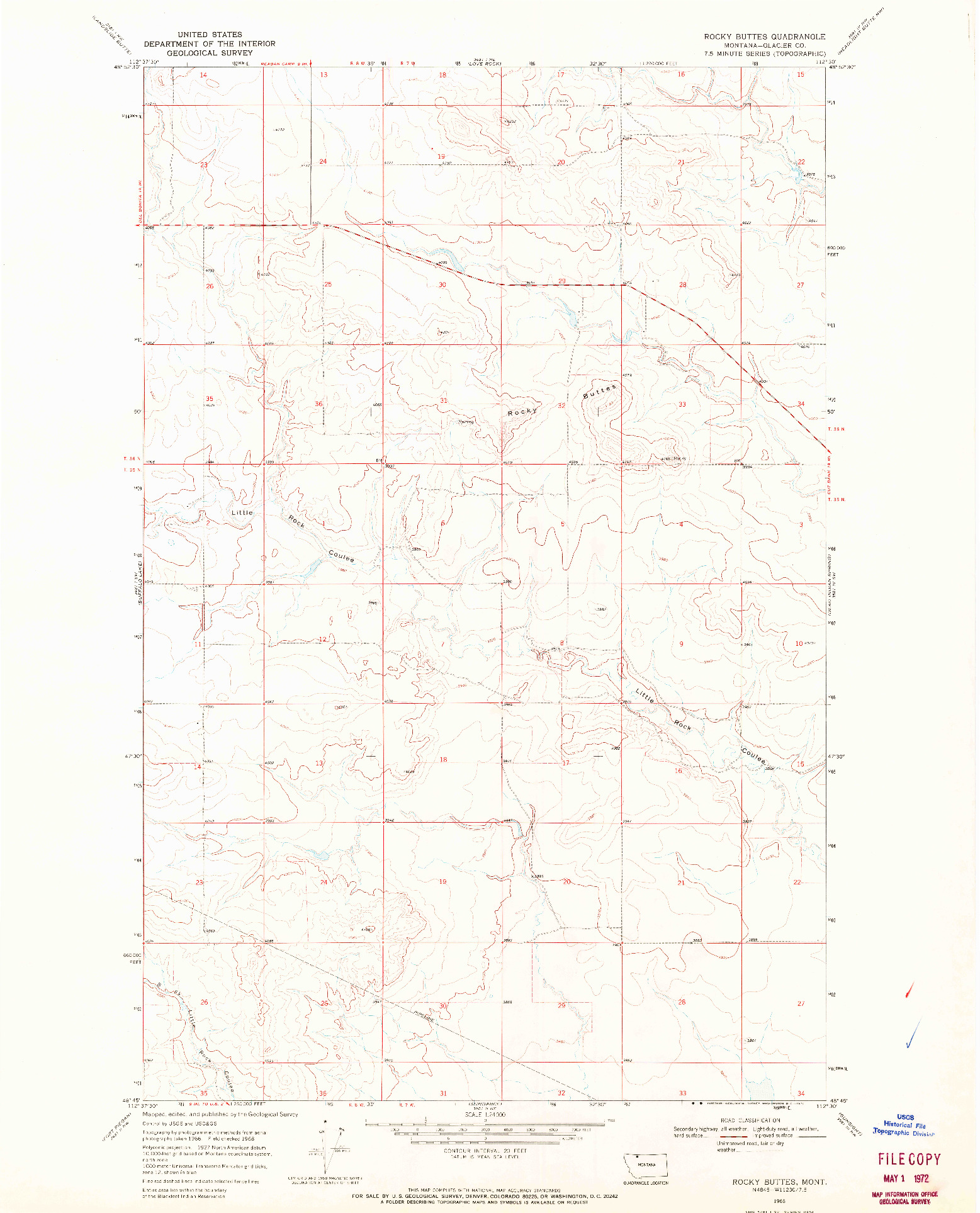 USGS 1:24000-SCALE QUADRANGLE FOR ROCKY BUTTES, MT 1968