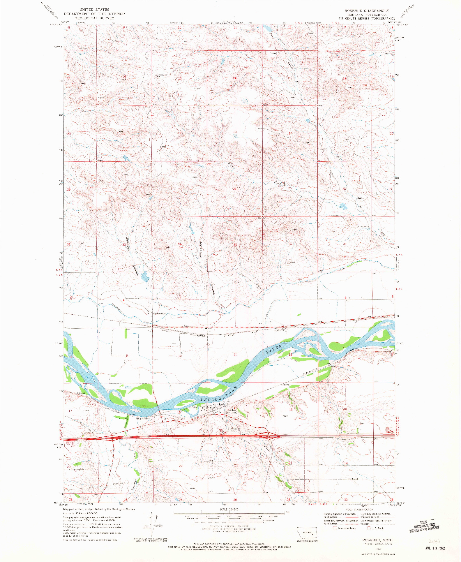 USGS 1:24000-SCALE QUADRANGLE FOR ROSEBUD, MT 1968