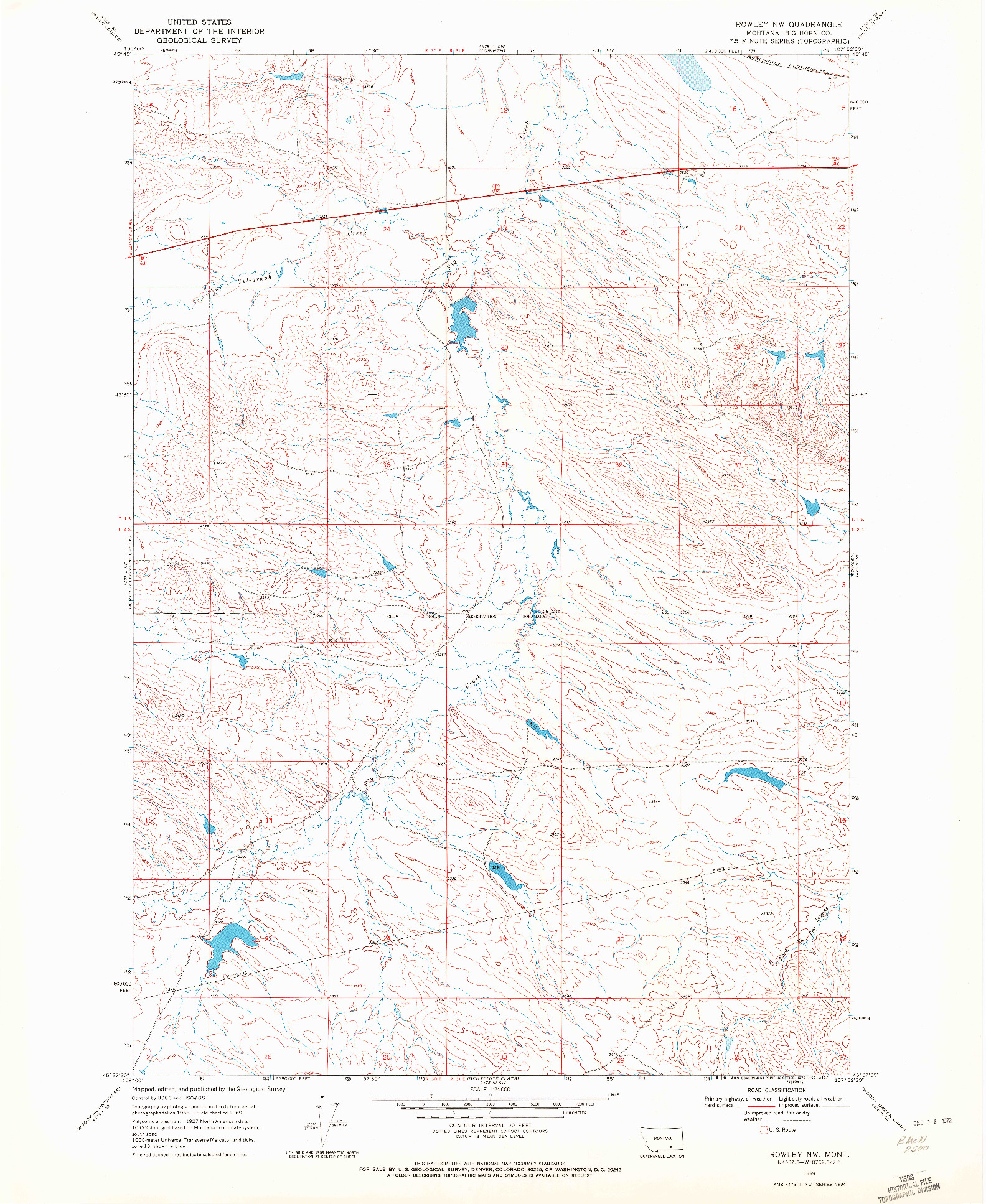 USGS 1:24000-SCALE QUADRANGLE FOR ROWLEY NW, MT 1969