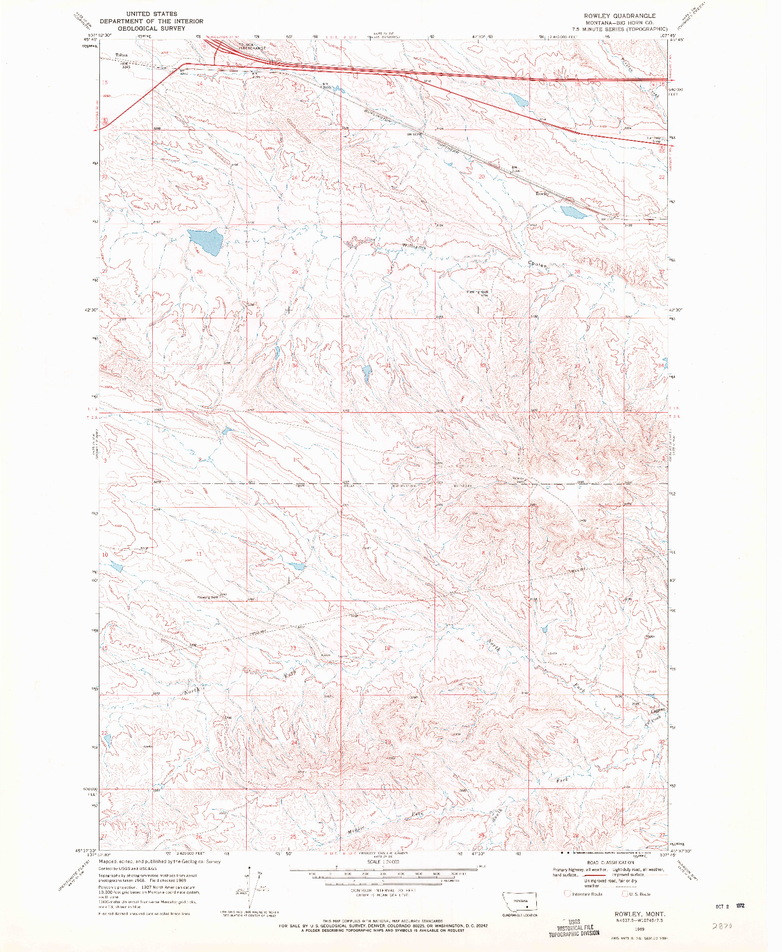USGS 1:24000-SCALE QUADRANGLE FOR ROWLEY, MT 1969